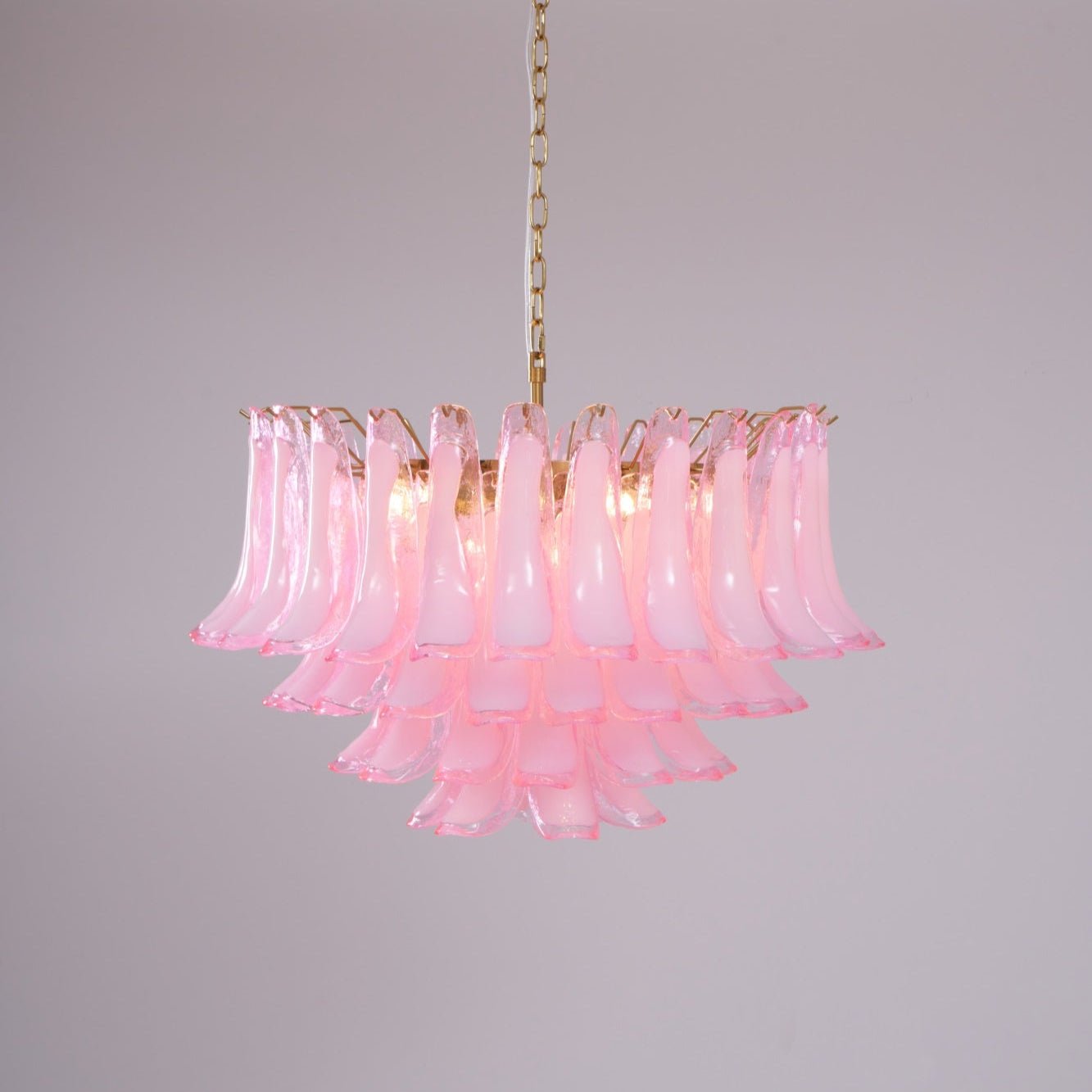 Aurora Chandelier Pink Glass Leaf Layered Floral Glamour - Blowlighting
