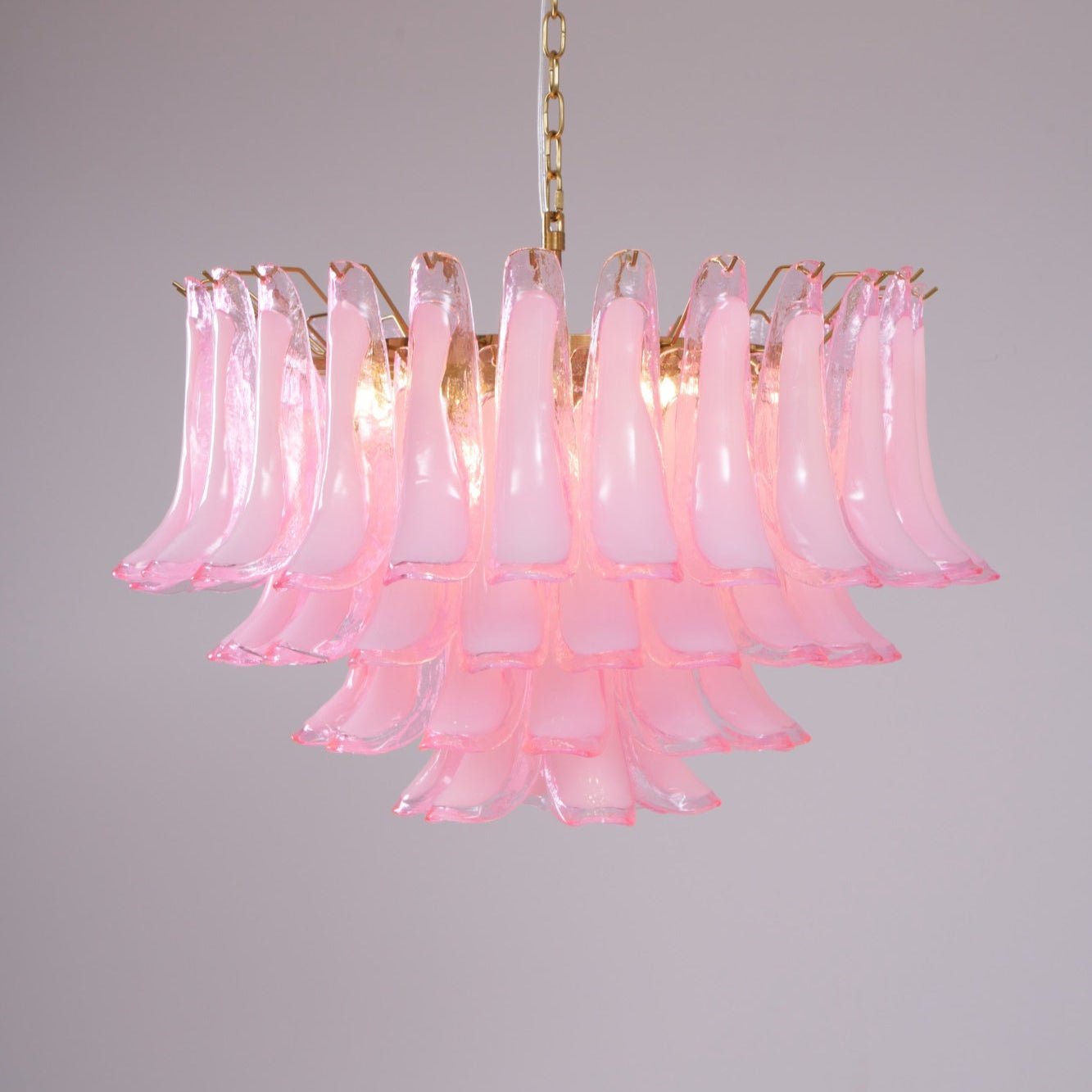 Aurora Chandelier Pink Glass Leaf Layered Floral Glamour - Blowlighting