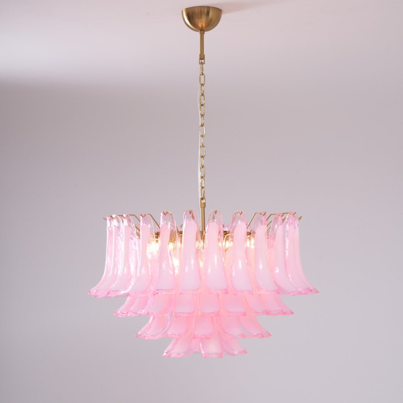 Aurora Chandelier Pink Glass Leaf Layered Floral Glamour - Blowlighting