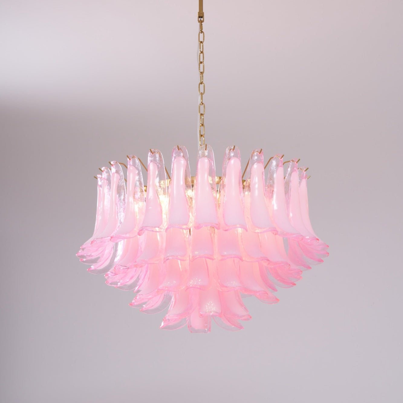 Aurora Chandelier Pink Glass Leaf Layered Floral Glamour - Blowlighting