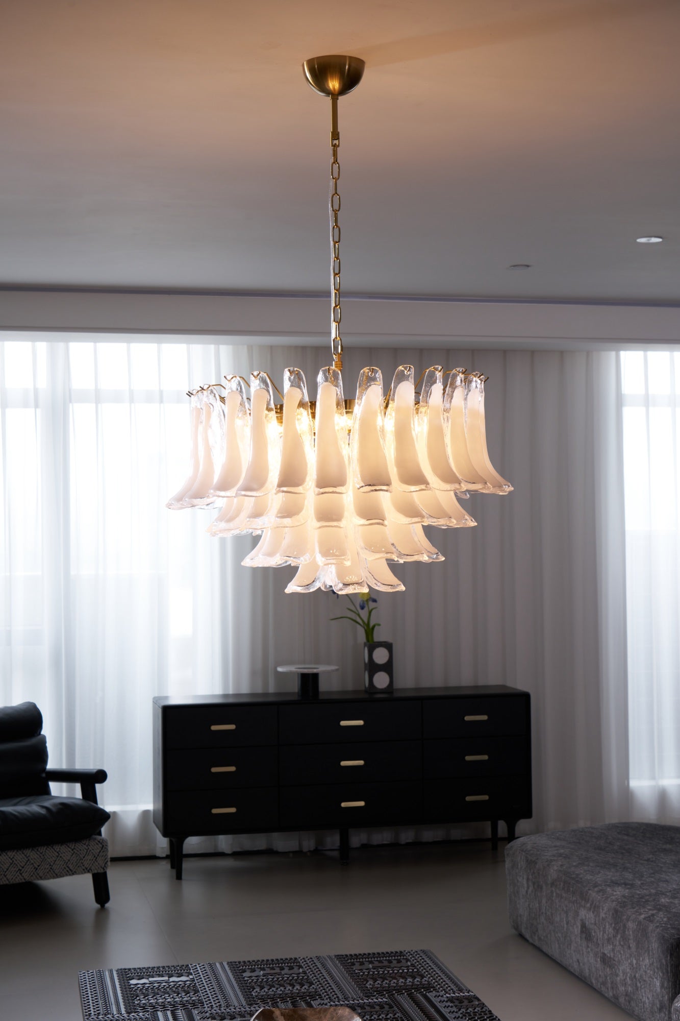 Aurora Chandelier Pink Glass Leaf Layered Floral Glamour - Blowlighting