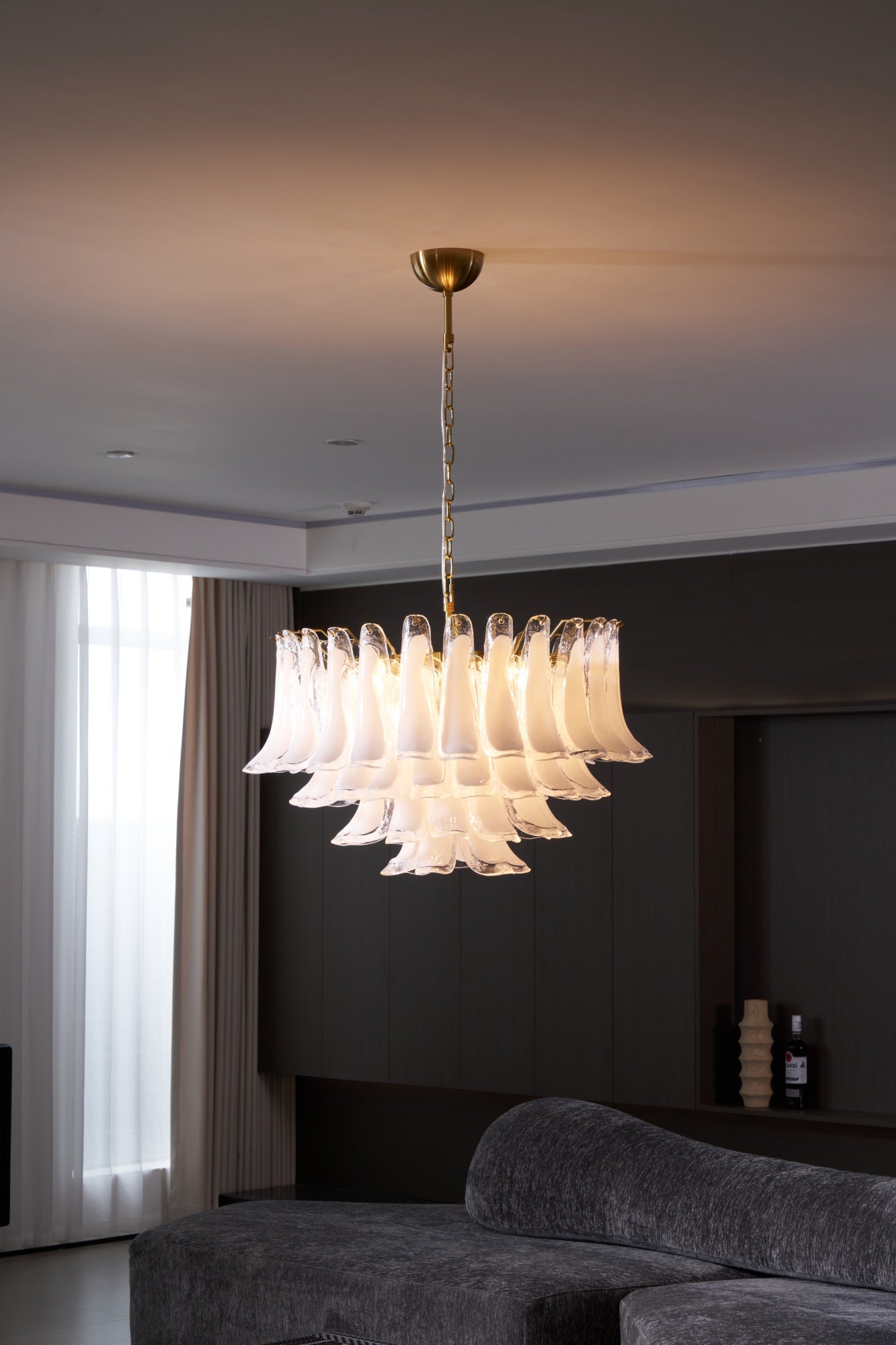 Aurora Chandelier Pink Glass Leaf Layered Floral Glamour - Blowlighting