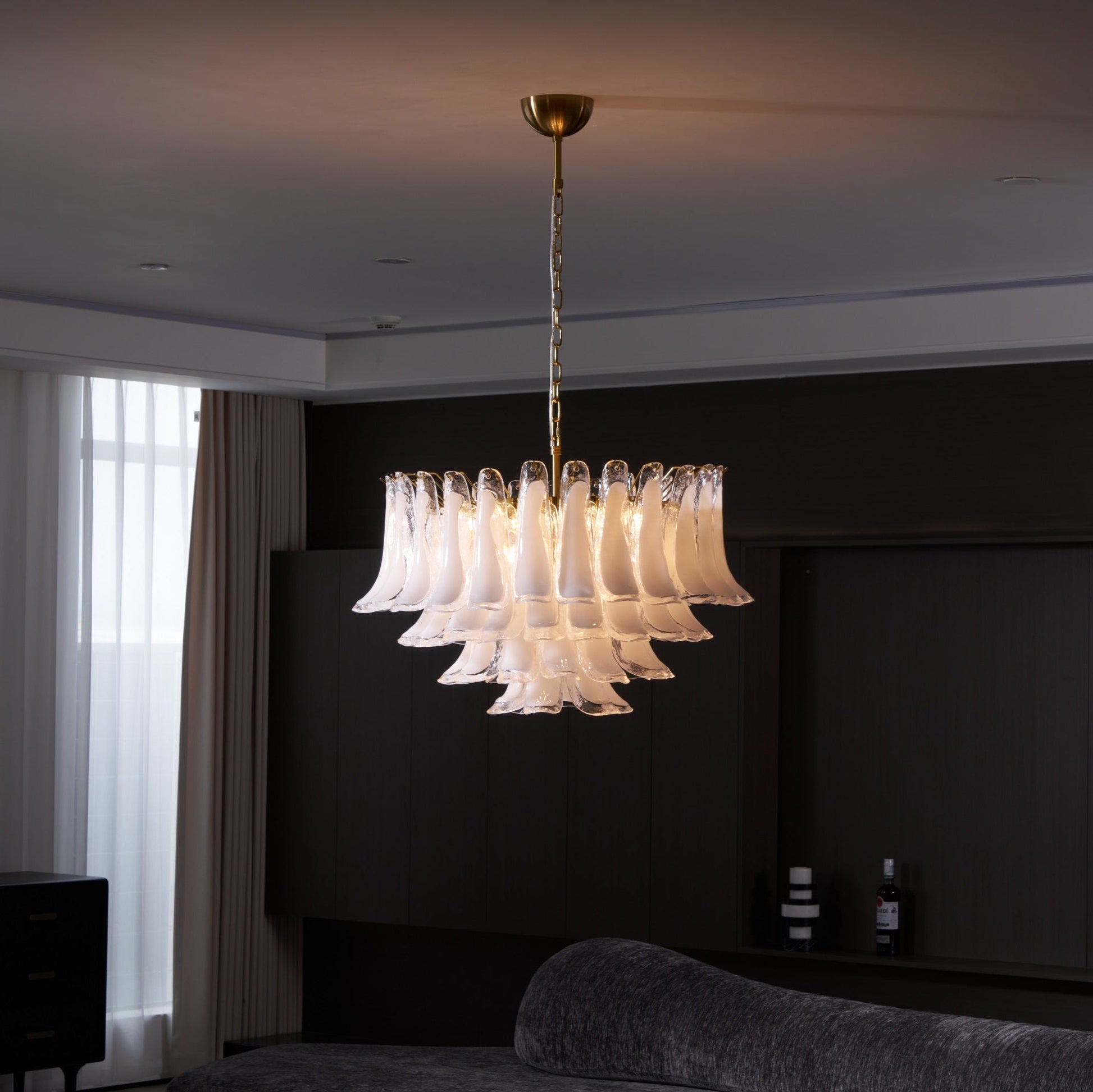 Aurora Chandelier Pink Glass Leaf Layered Floral Glamour - Blowlighting