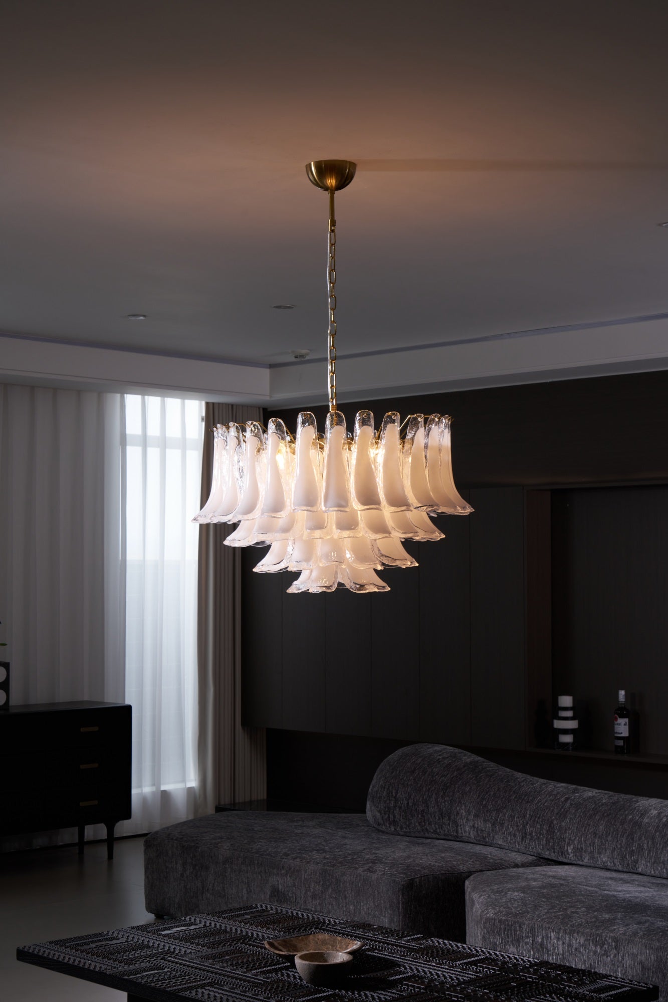 Aurora Chandelier Pink Glass Leaf Layered Floral Glamour - Blowlighting