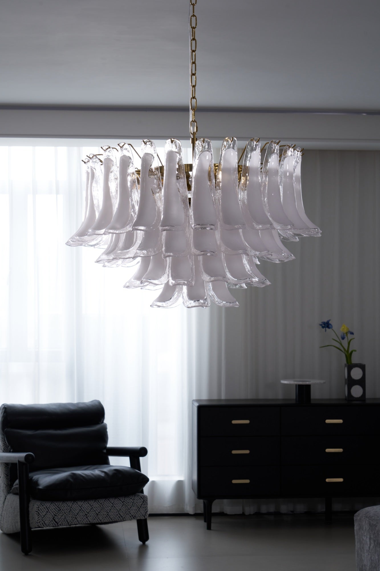 Aurora Chandelier Pink Glass Leaf Layered Floral Glamour - Blowlighting