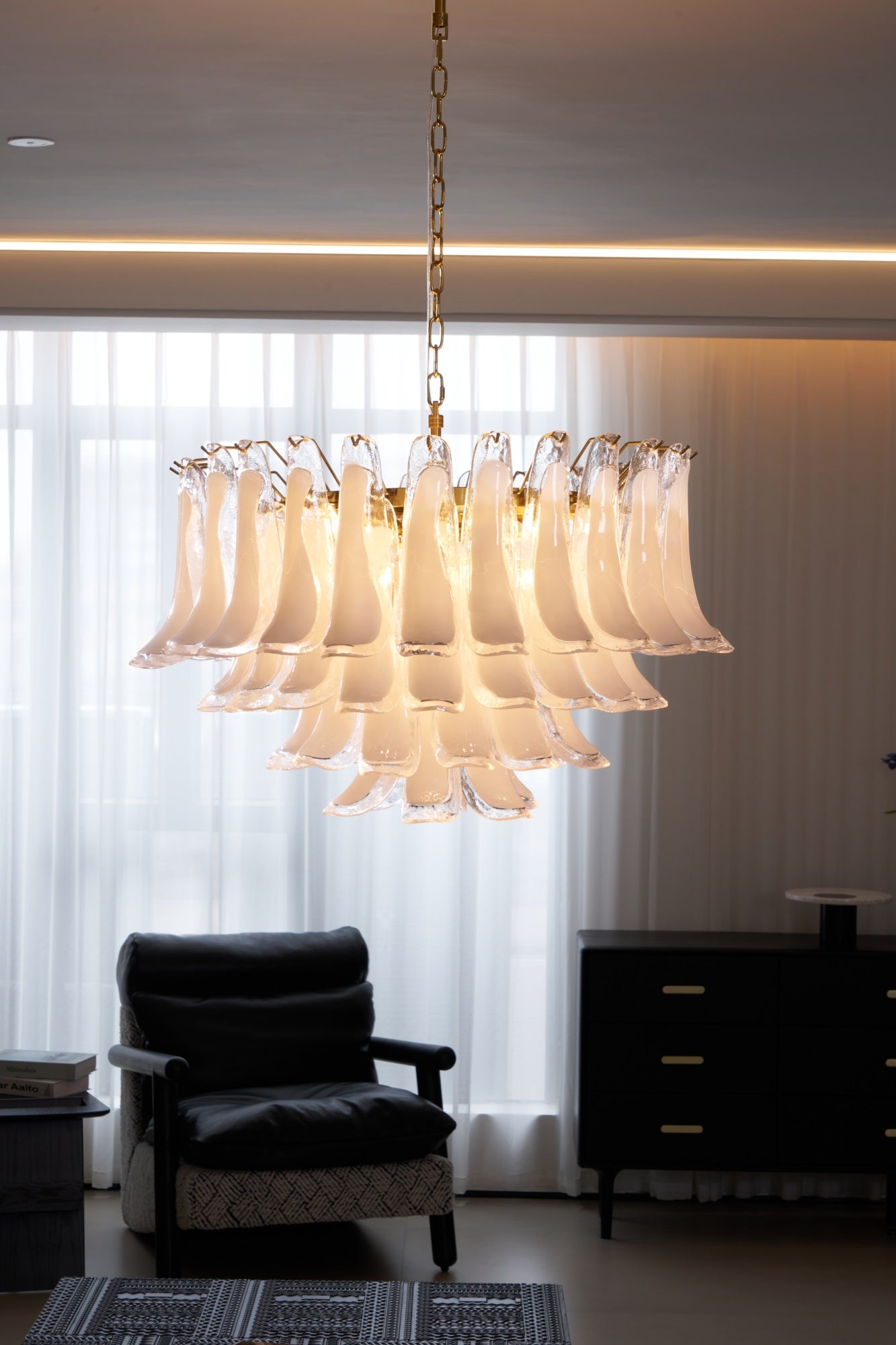 Aurora Chandelier Pink Glass Leaf Layered Floral Glamour - Blowlighting