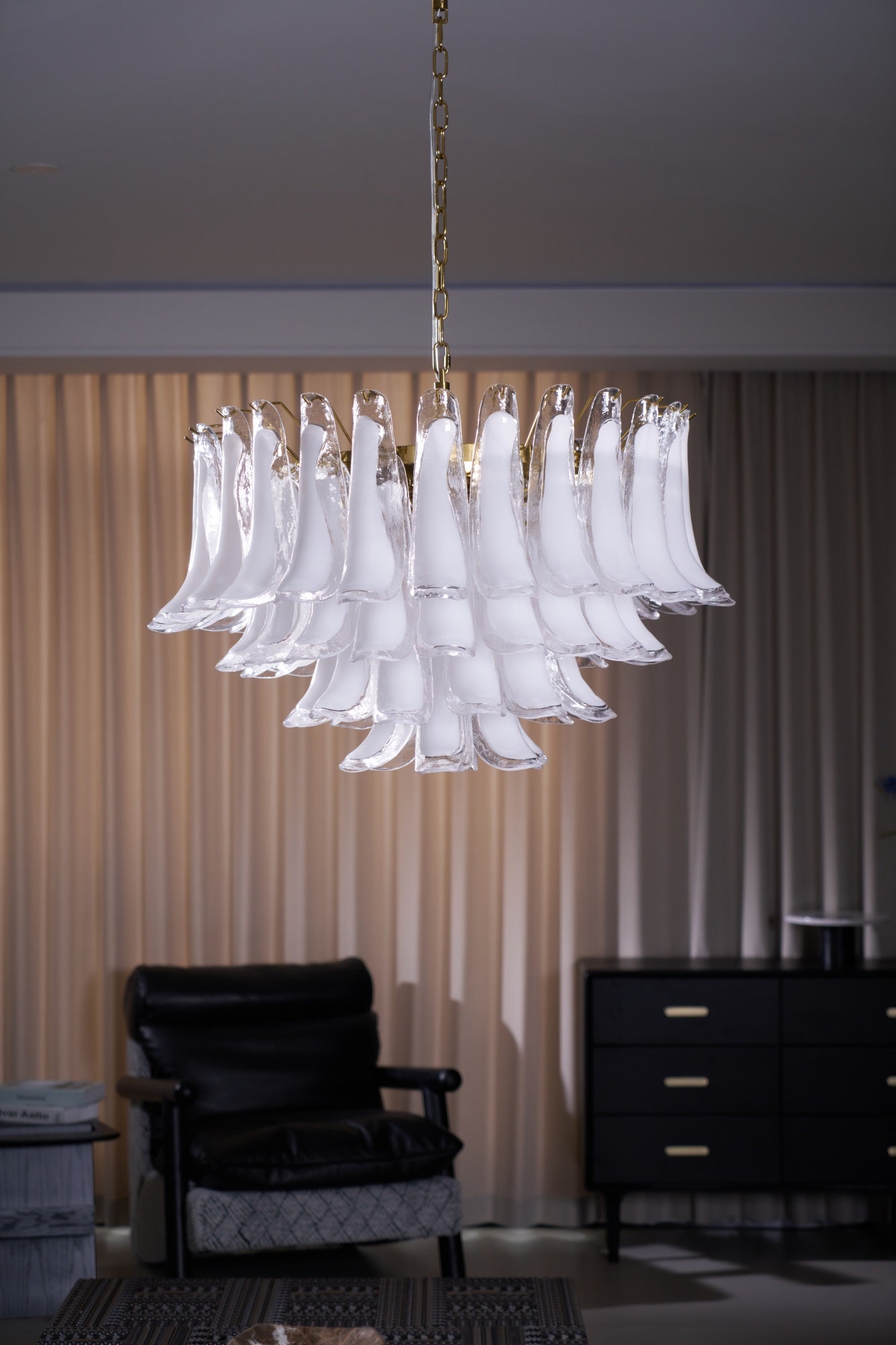 Aurora Chandelier Pink Glass Leaf Layered Floral Glamour - Blowlighting
