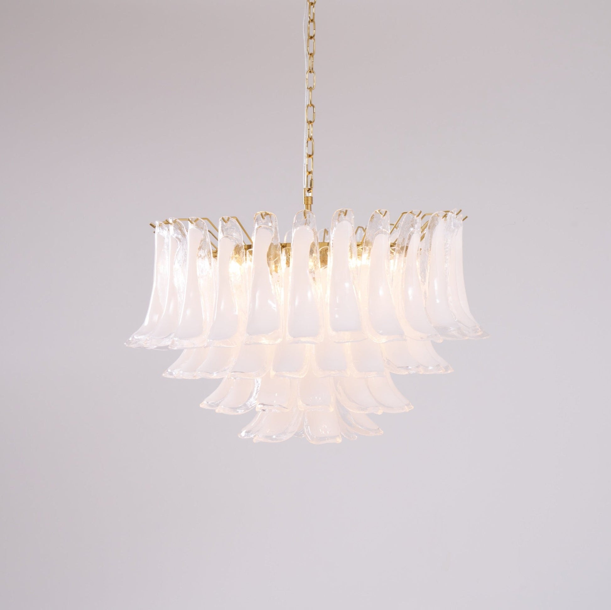 Aurora Chandelier Pink Glass Leaf Layered Floral Glamour - Blowlighting
