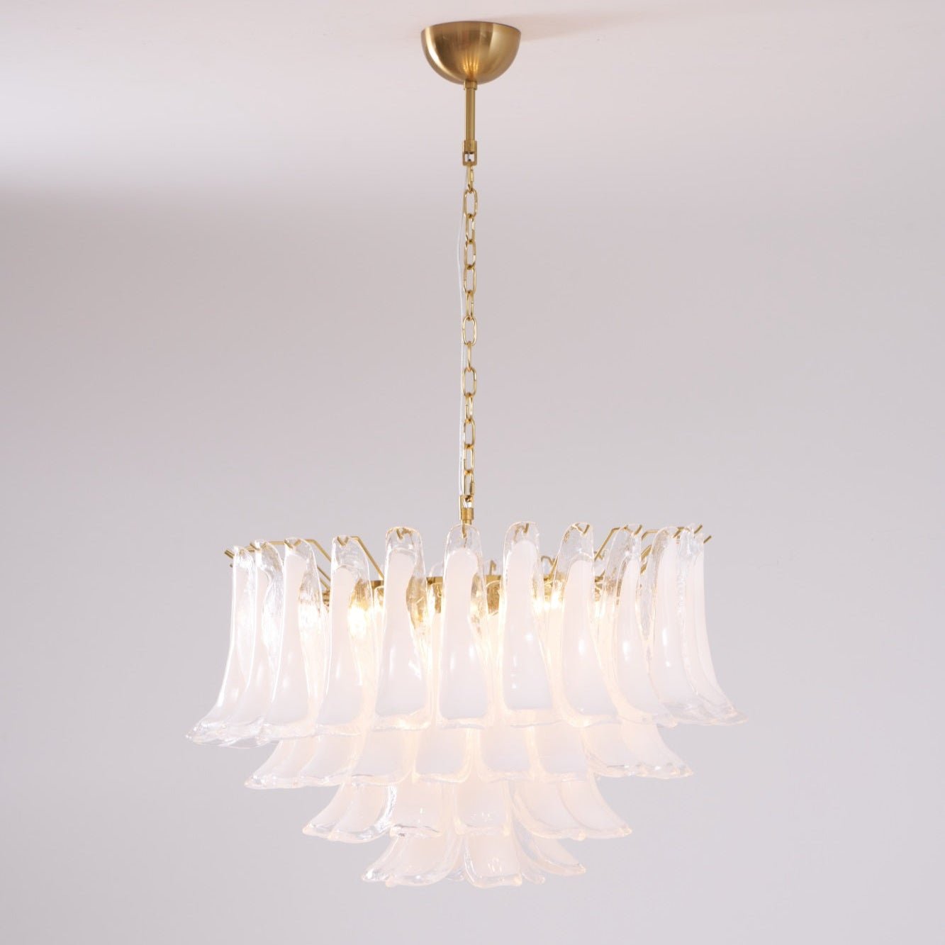Aurora Chandelier Pink Glass Leaf Layered Floral Glamour - Blowlighting