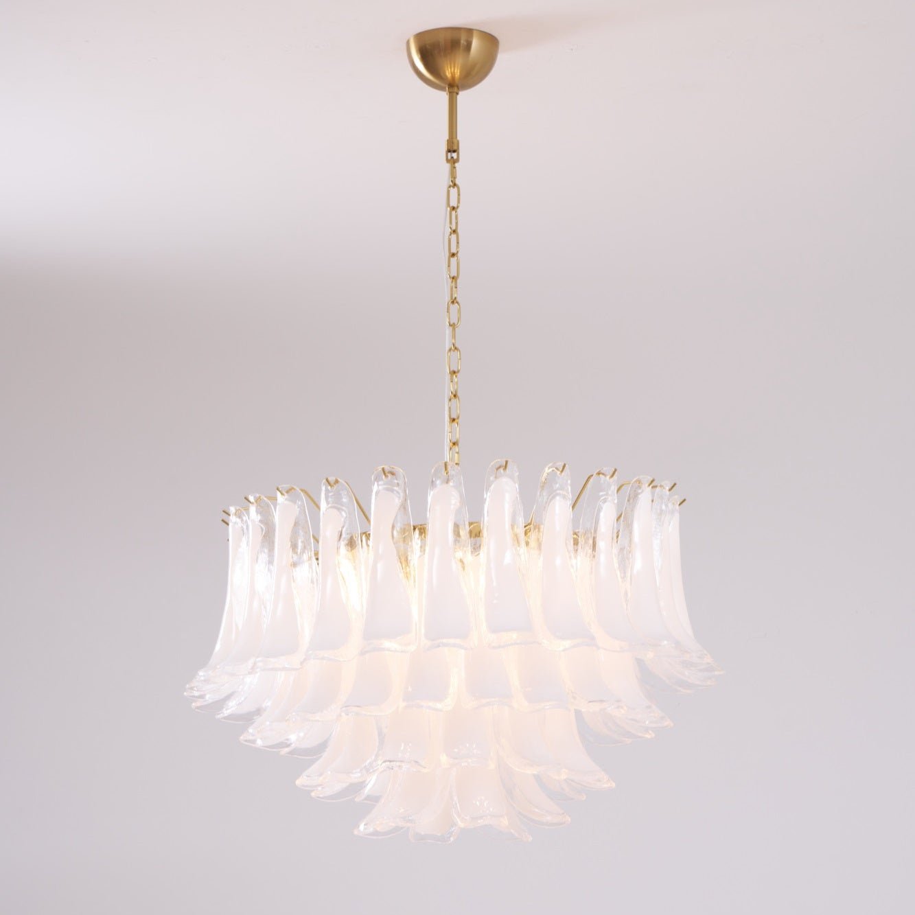 Aurora Chandelier Pink Glass Leaf Layered Floral Glamour - Blowlighting