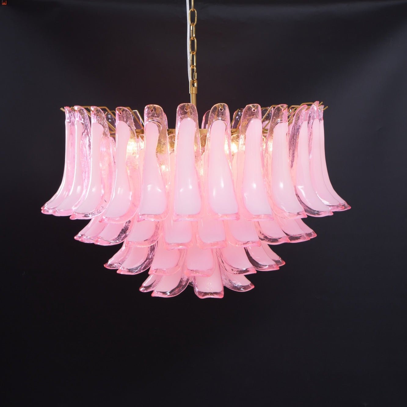 Aurora Chandelier Pink Glass Leaf Layered Floral Glamour - Blowlighting