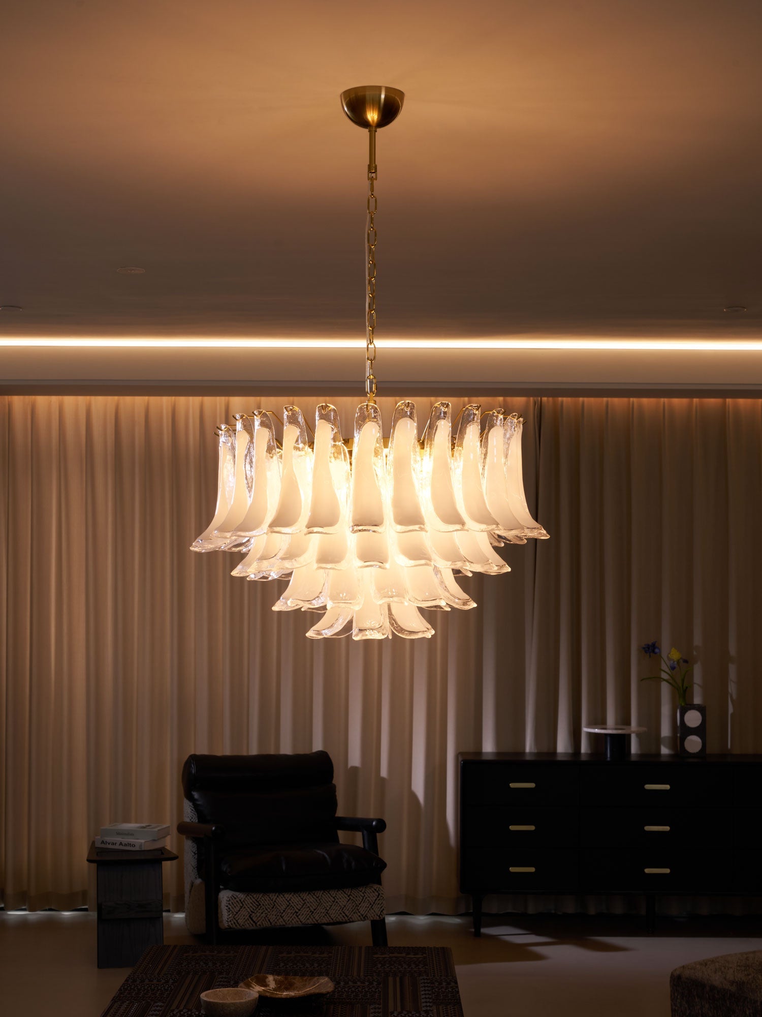 Aurora Chandelier Pink Glass Leaf Layered Floral Glamour - Blowlighting