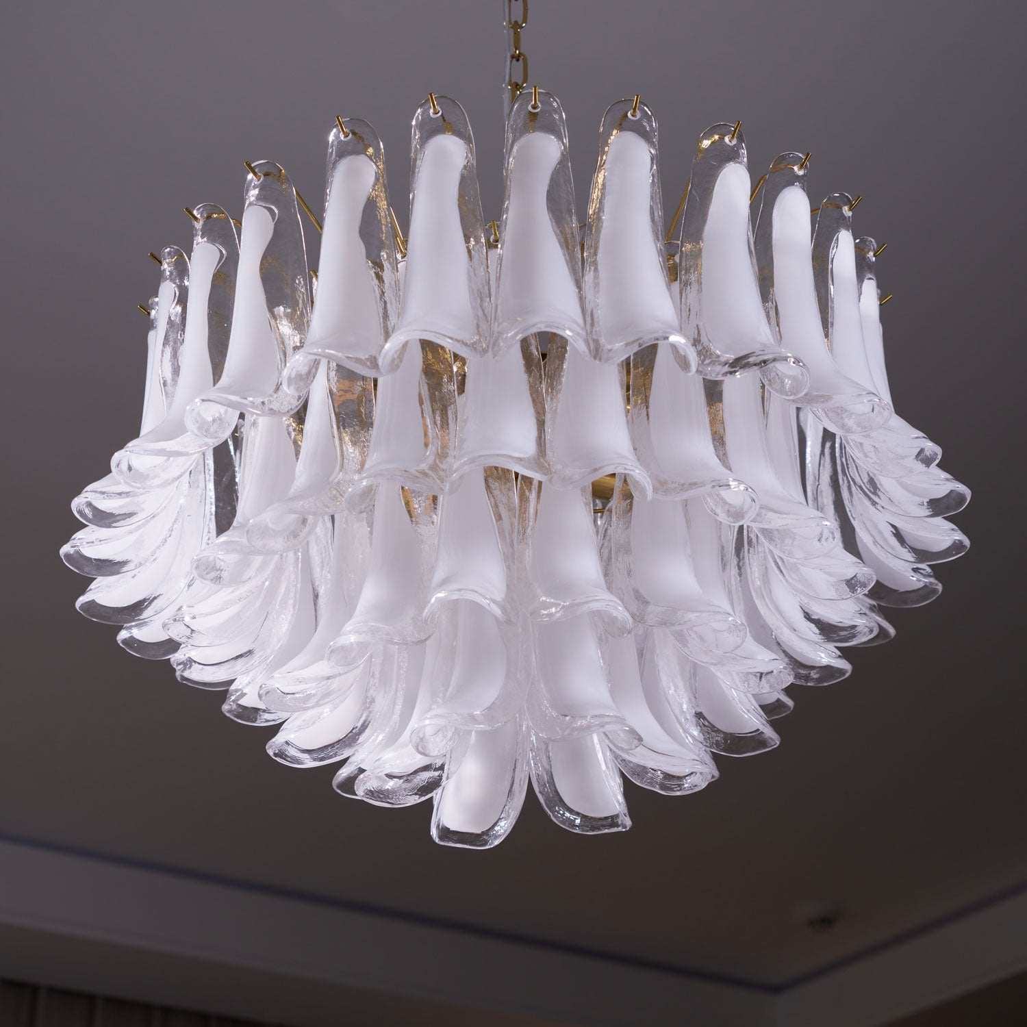 Aurora Chandelier Pink Glass Leaf Layered Floral Glamour - Blowlighting
