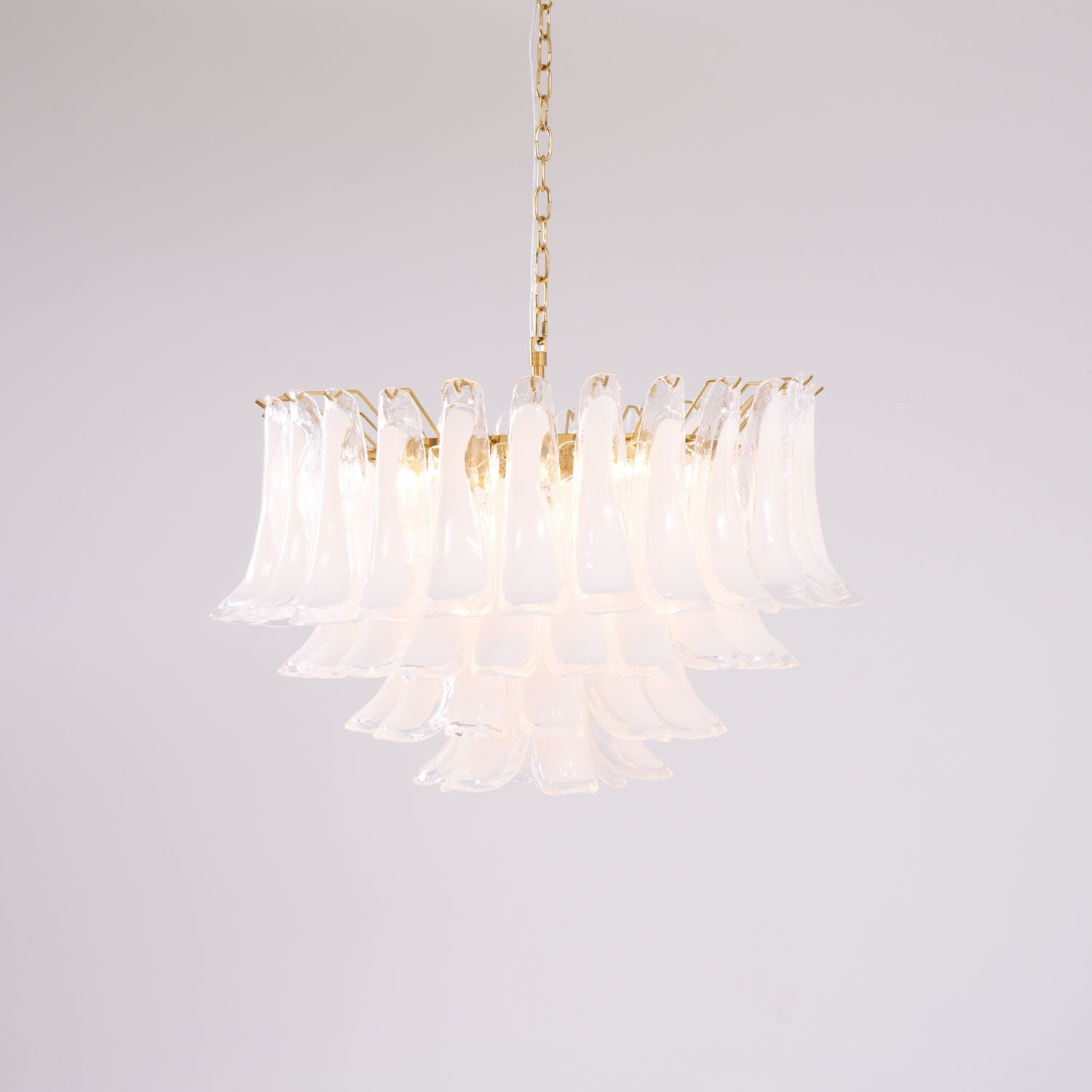 Aurora Chandelier Pink Glass Leaf Layered Floral Glamour - Blowlighting