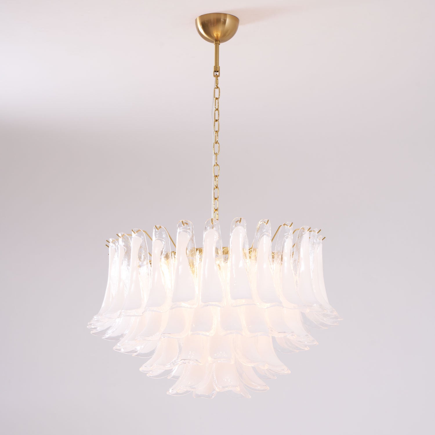 Aurora Chandelier Pink Glass Leaf Layered Floral Glamour - Blowlighting