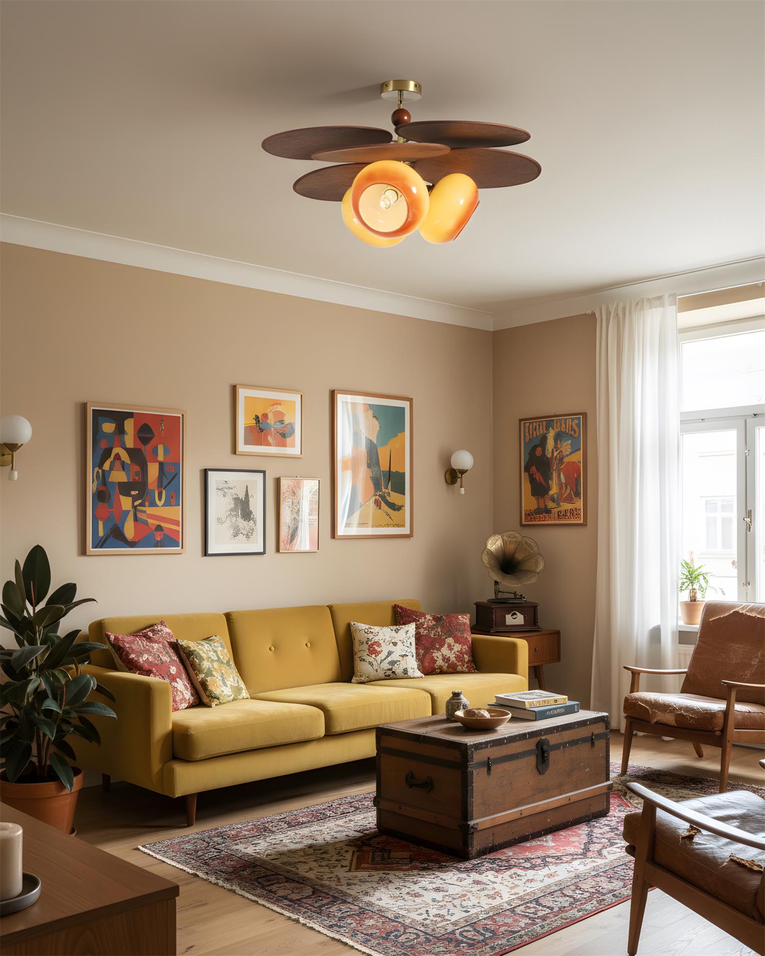 Floravane Mid-Century Modern Wood Ceiling Light