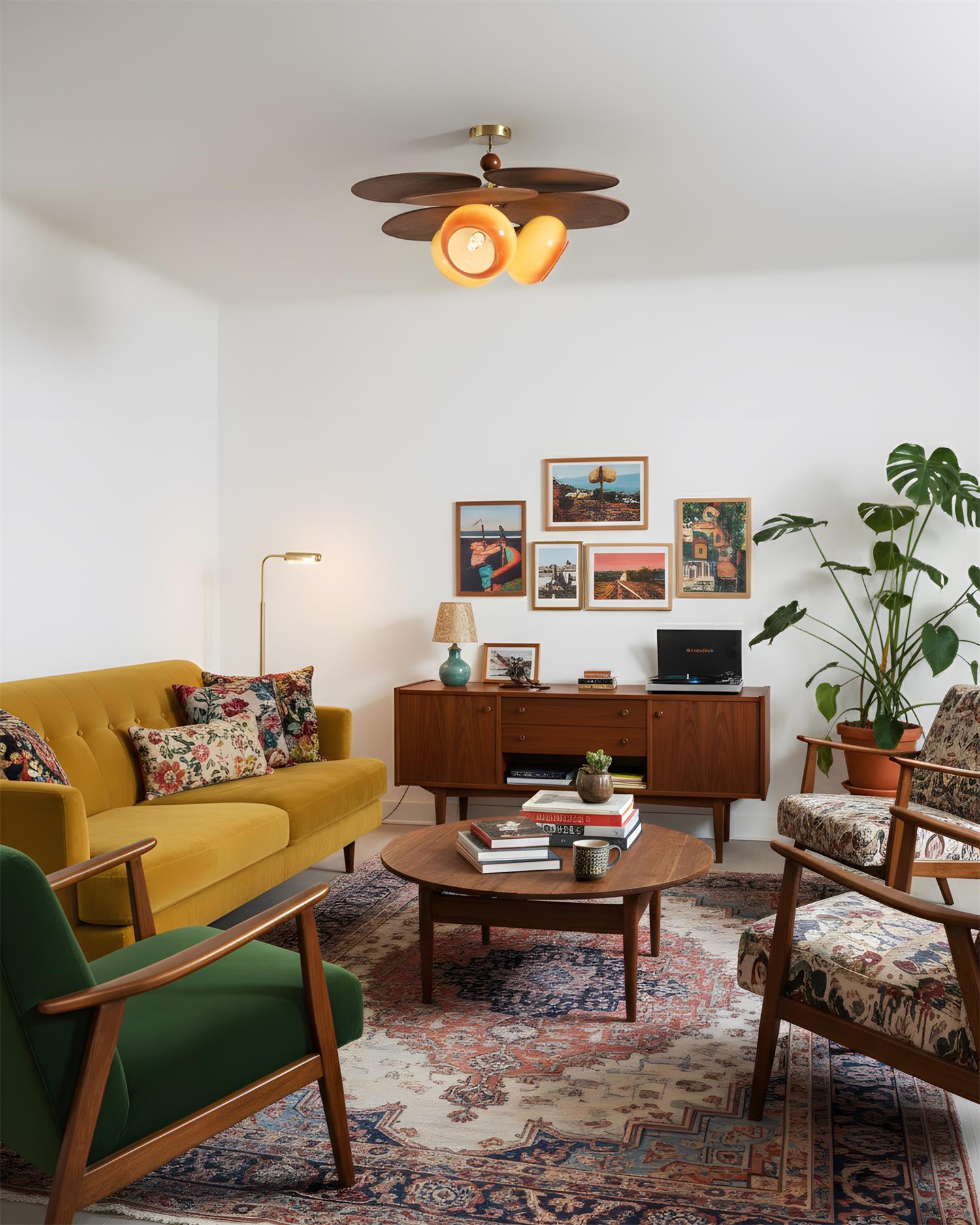 Floravane Mid-Century Modern Wood Ceiling Light