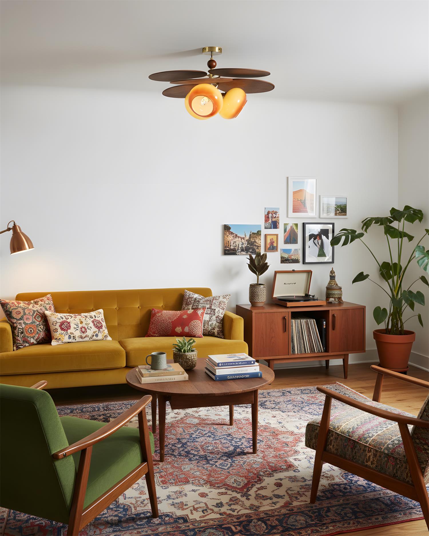 Floravane Mid-Century Modern Wood Ceiling Light