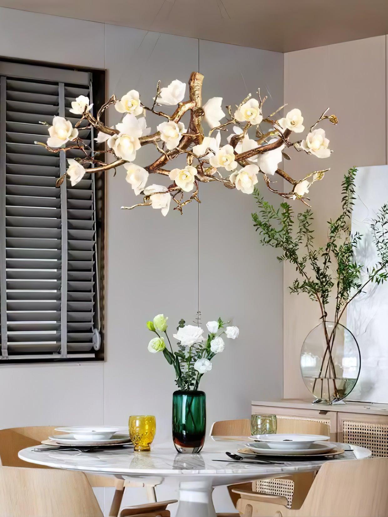 Avaros Postmodern Luxury Flower Bloom Branch Brass Ceramic Chandelier - Blowlighting