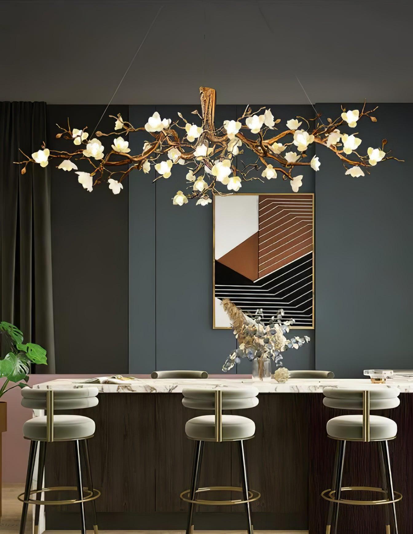 Avaros Postmodern Luxury Flower Bloom Branch Brass Ceramic Chandelier - Blowlighting