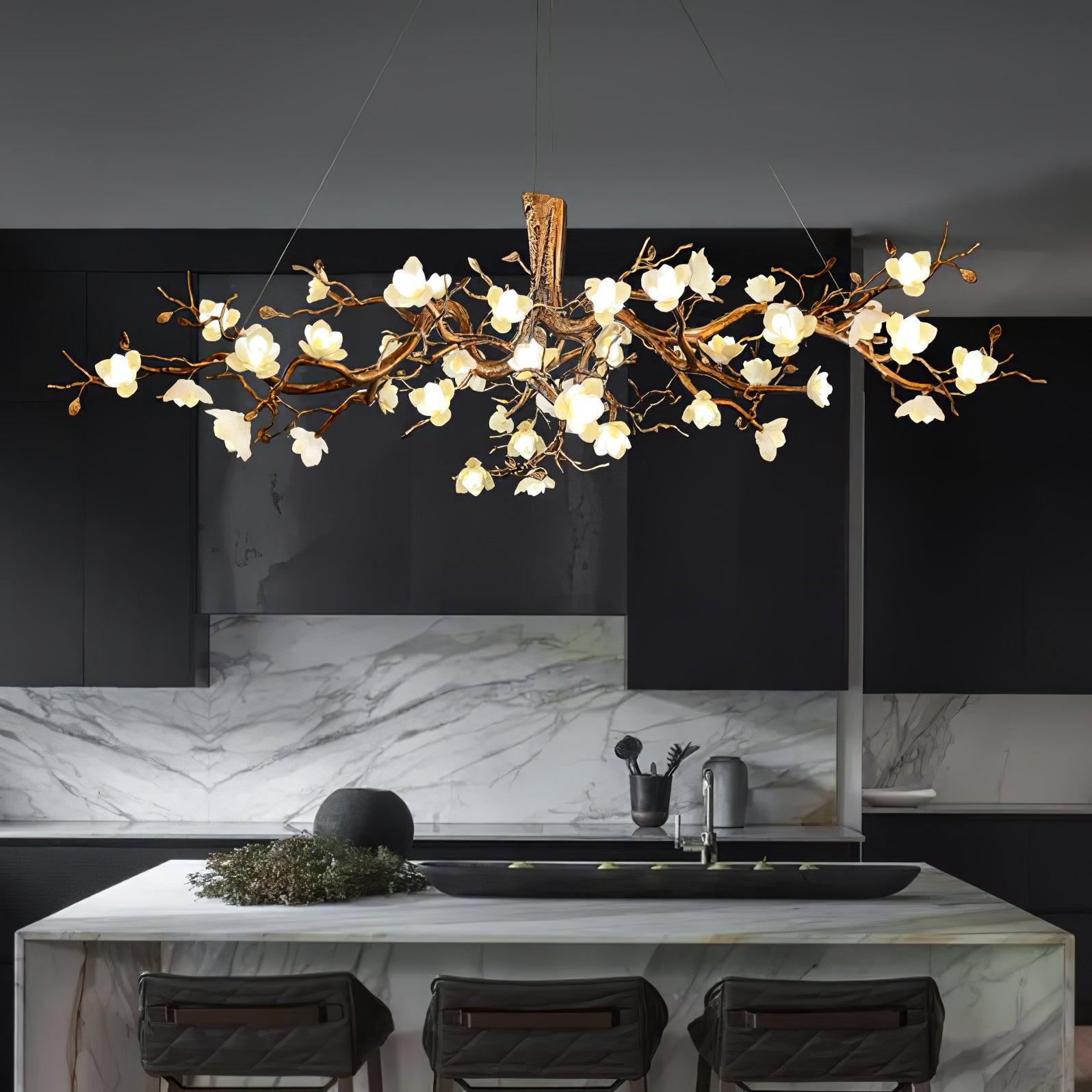 Avaros Postmodern Luxury Flower Bloom Branch Brass Ceramic Chandelier - Blowlighting