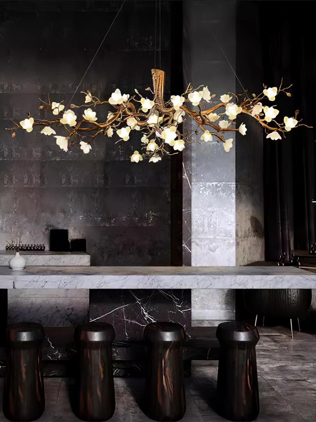 Avaros Postmodern Luxury Flower Bloom Branch Brass Ceramic Chandelier - Blowlighting