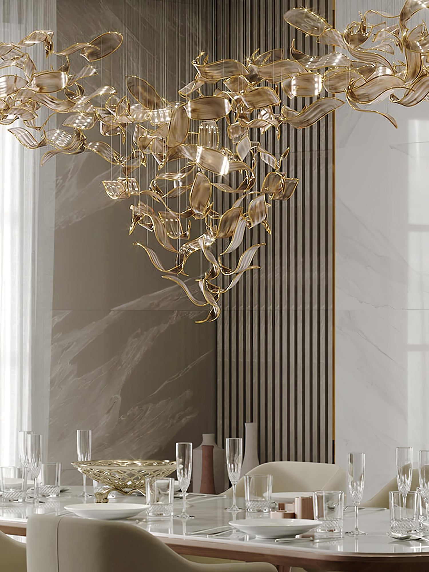Lustra Chandelier Cascading Leaf Luxe - Blowlighting