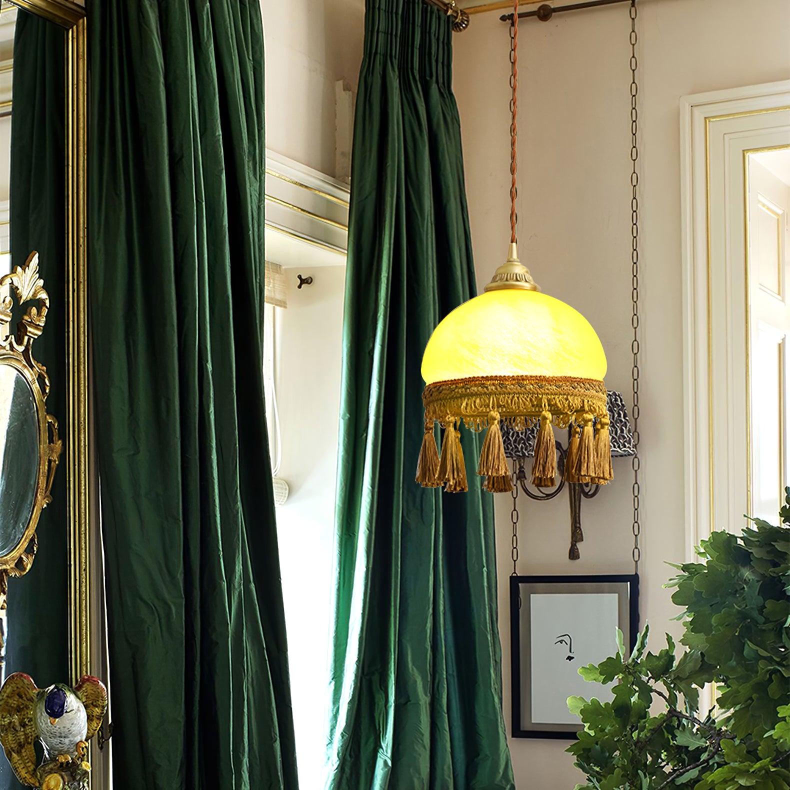 French Tassels Brass Pendant Swag Light - Blowlighting