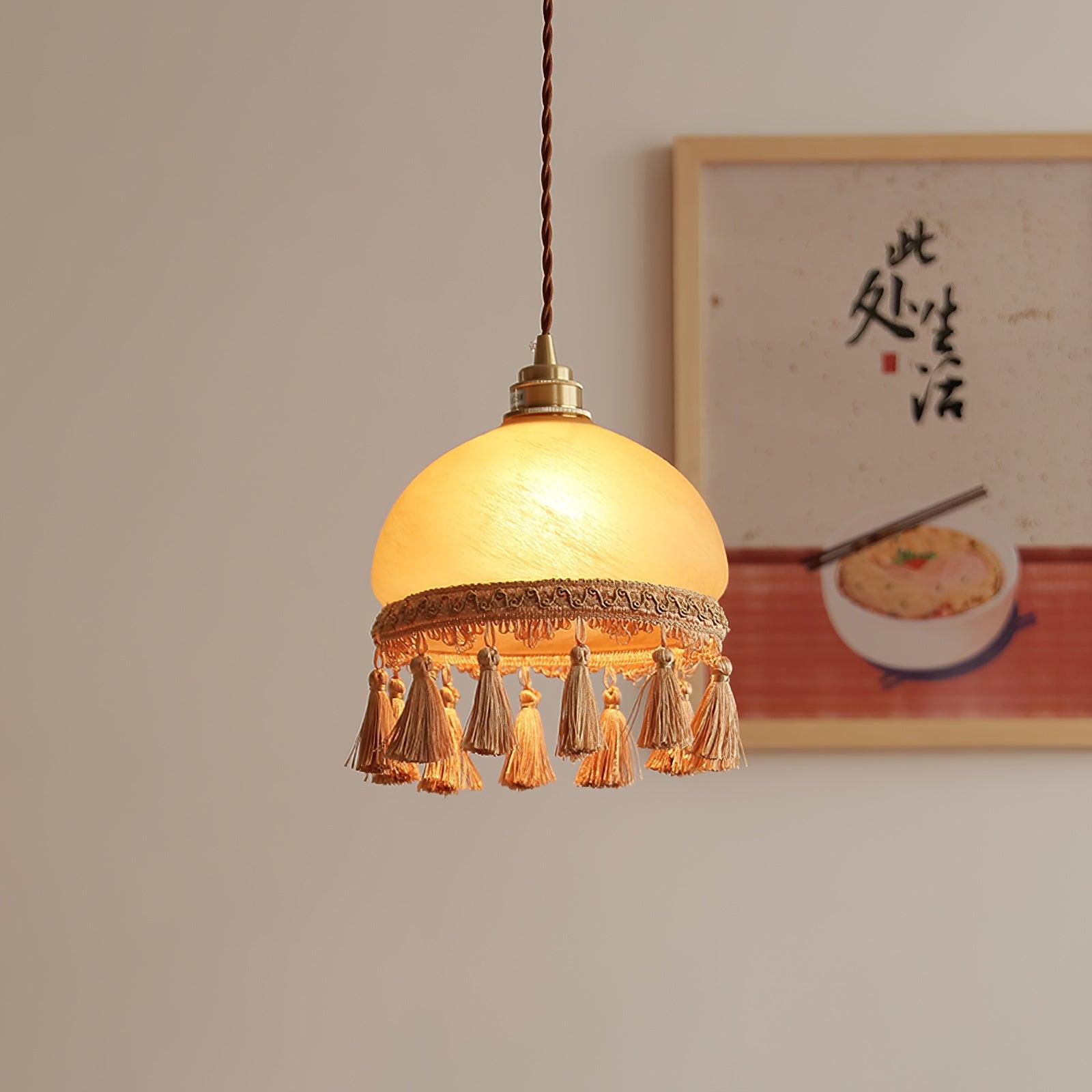French Tassels Brass Pendant Swag Light - Blowlighting