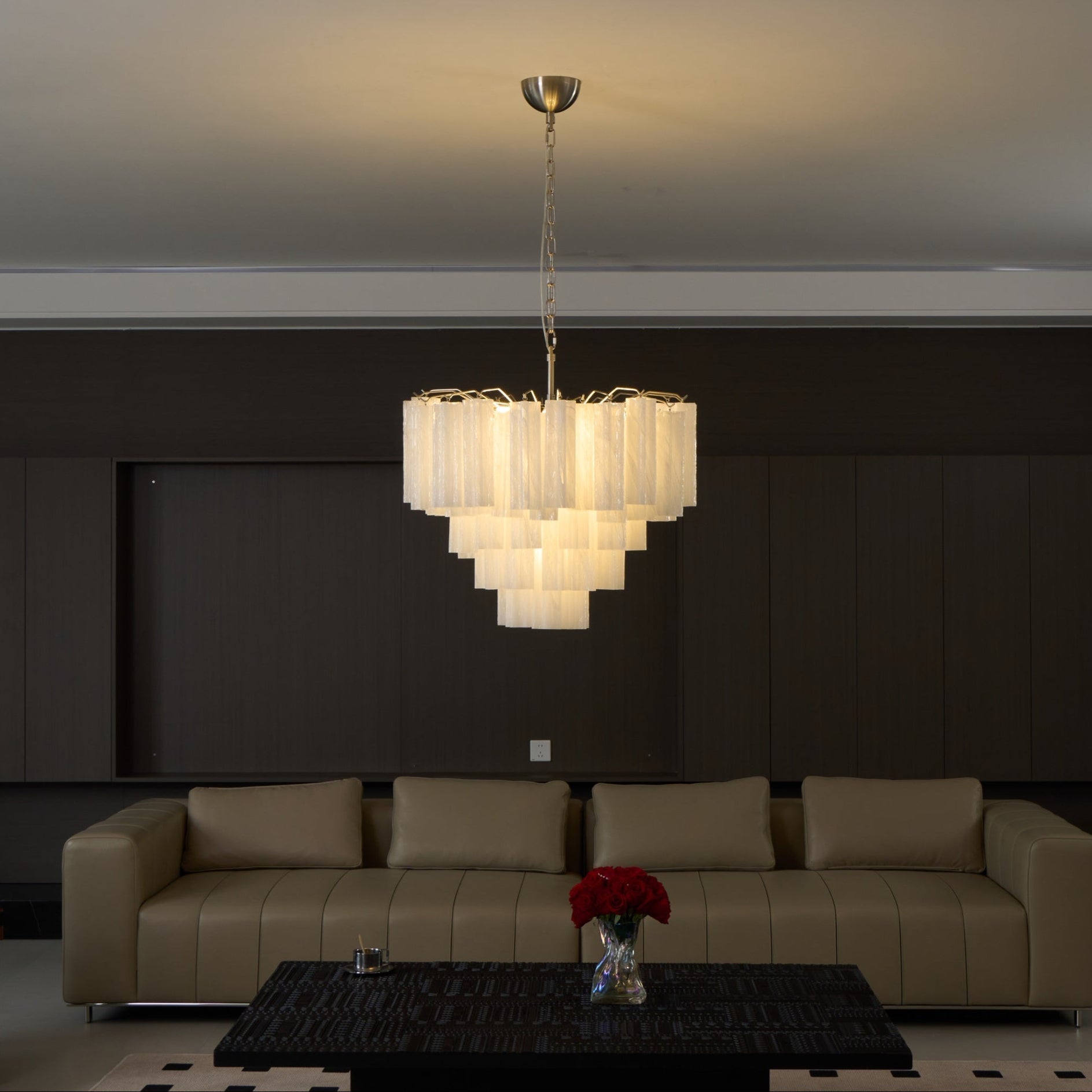 Aurora Chandelier Frosted Murano Glass Tiered Cascade - Blowlighting