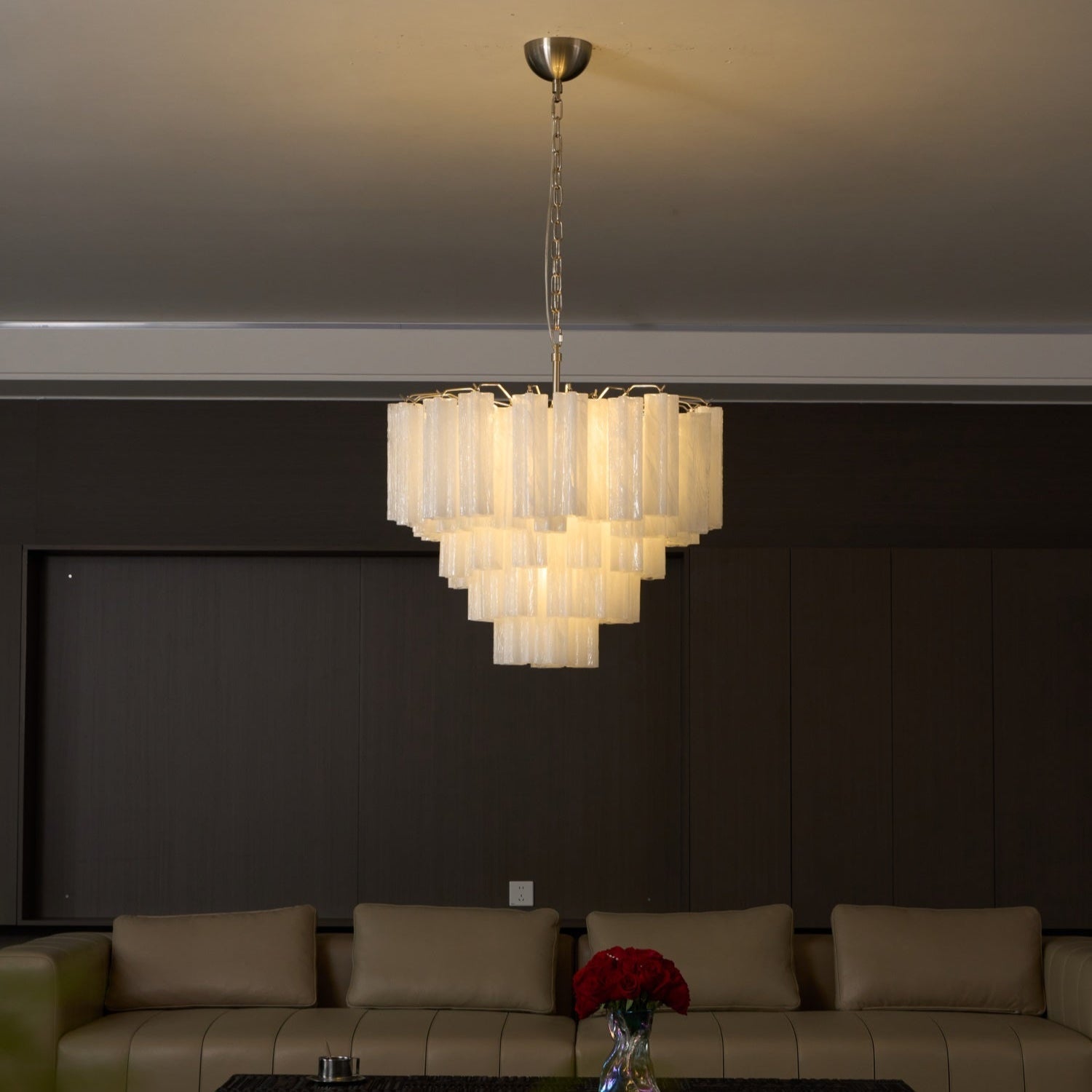 Aurora Chandelier Frosted Murano Glass Tiered Cascade - Blowlighting
