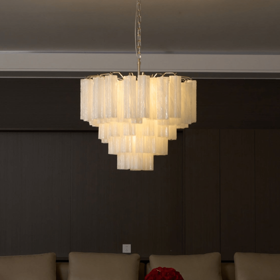 Aurora Chandelier Frosted Murano Glass Tiered Cascade - Blowlighting