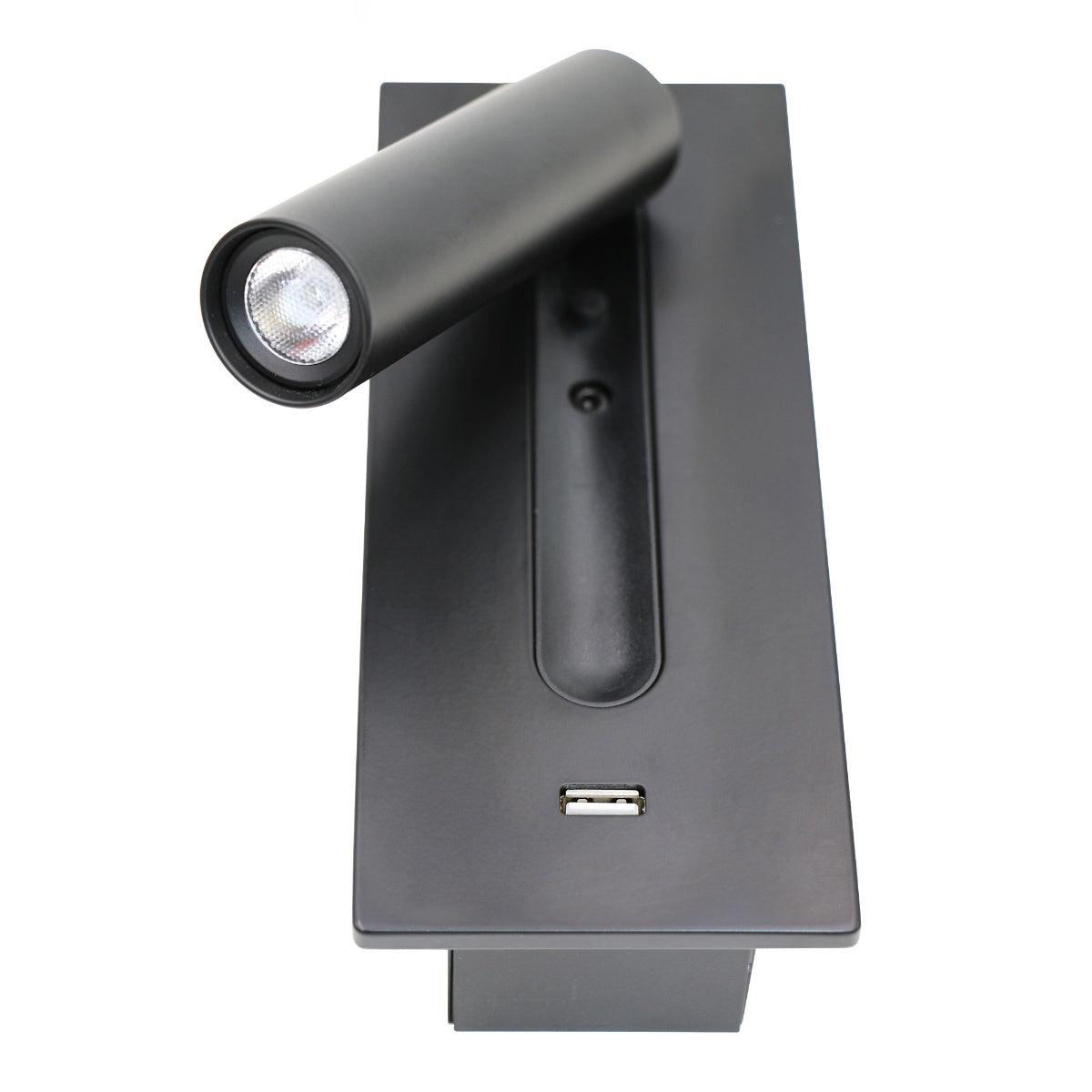 Black Bedside USB Wall Light - Blowlighting