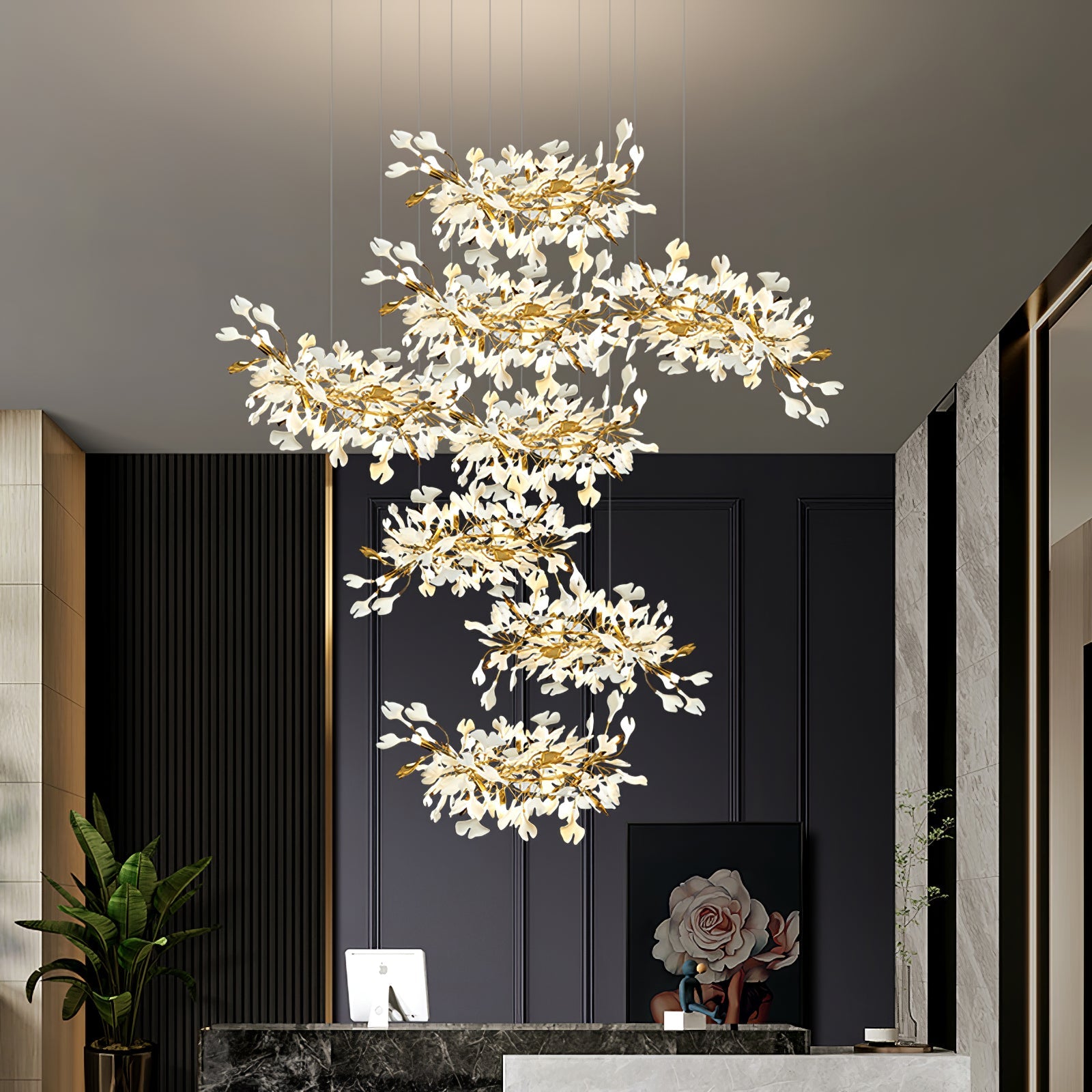 Eurzoris Gingko Metal Leaf Chandelier - Blowlighting