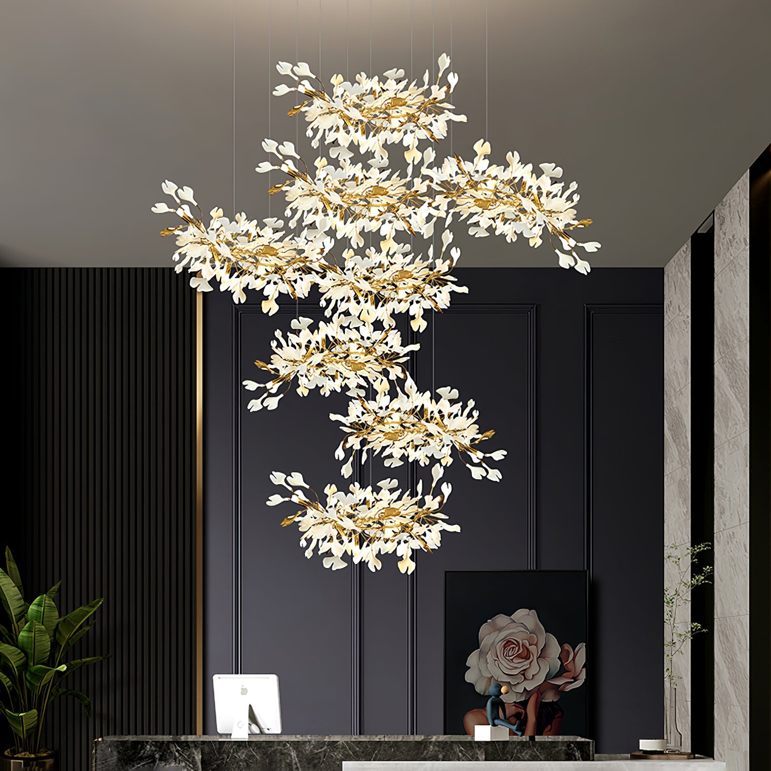 Eurzoris Gingko Metal Leaf Chandelier - Blowlighting