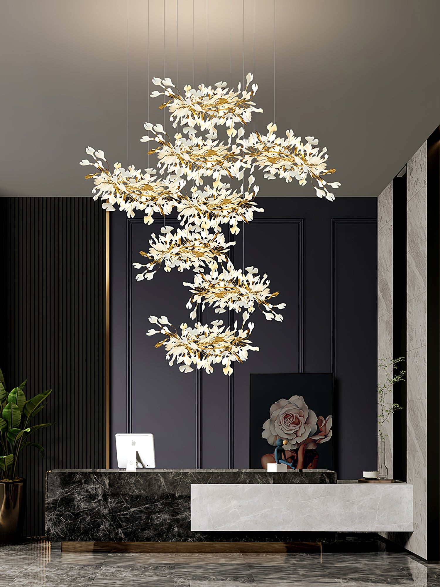Eurzoris Gingko Metal Leaf Chandelier - Blowlighting