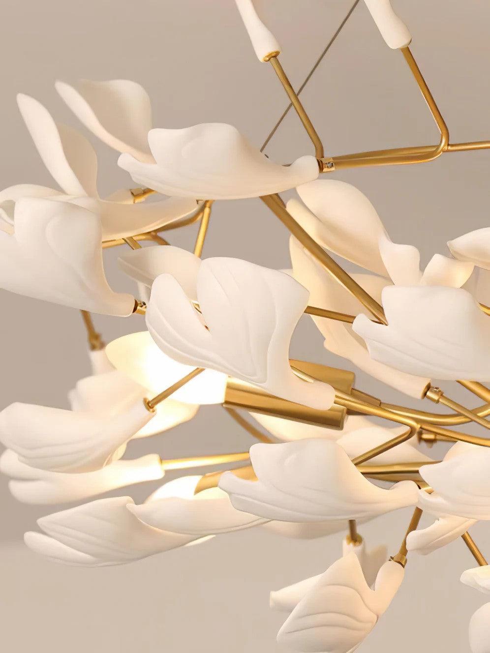 Aurora Chandelier Ginkgo Leaf Brass Ceramic - Blowlighting