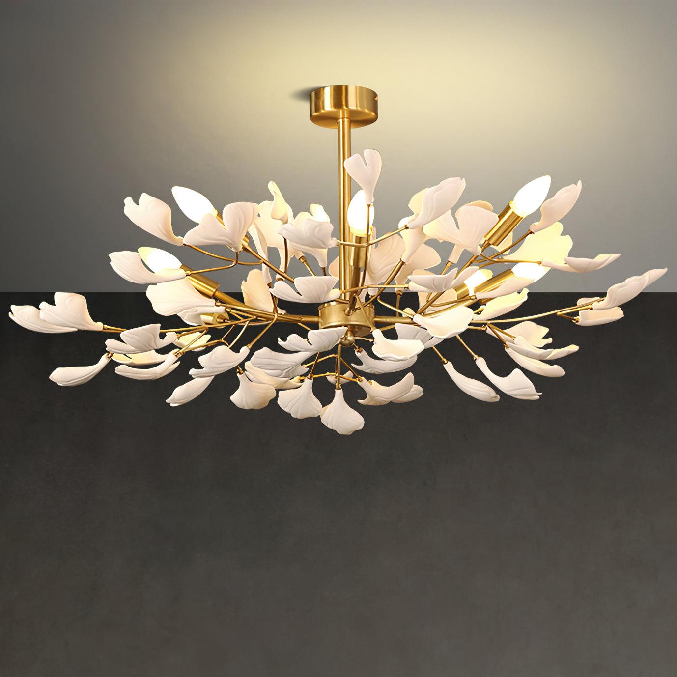 Aurora Chandelier Ginkgo Leaf Brass Ceramic - Blowlighting