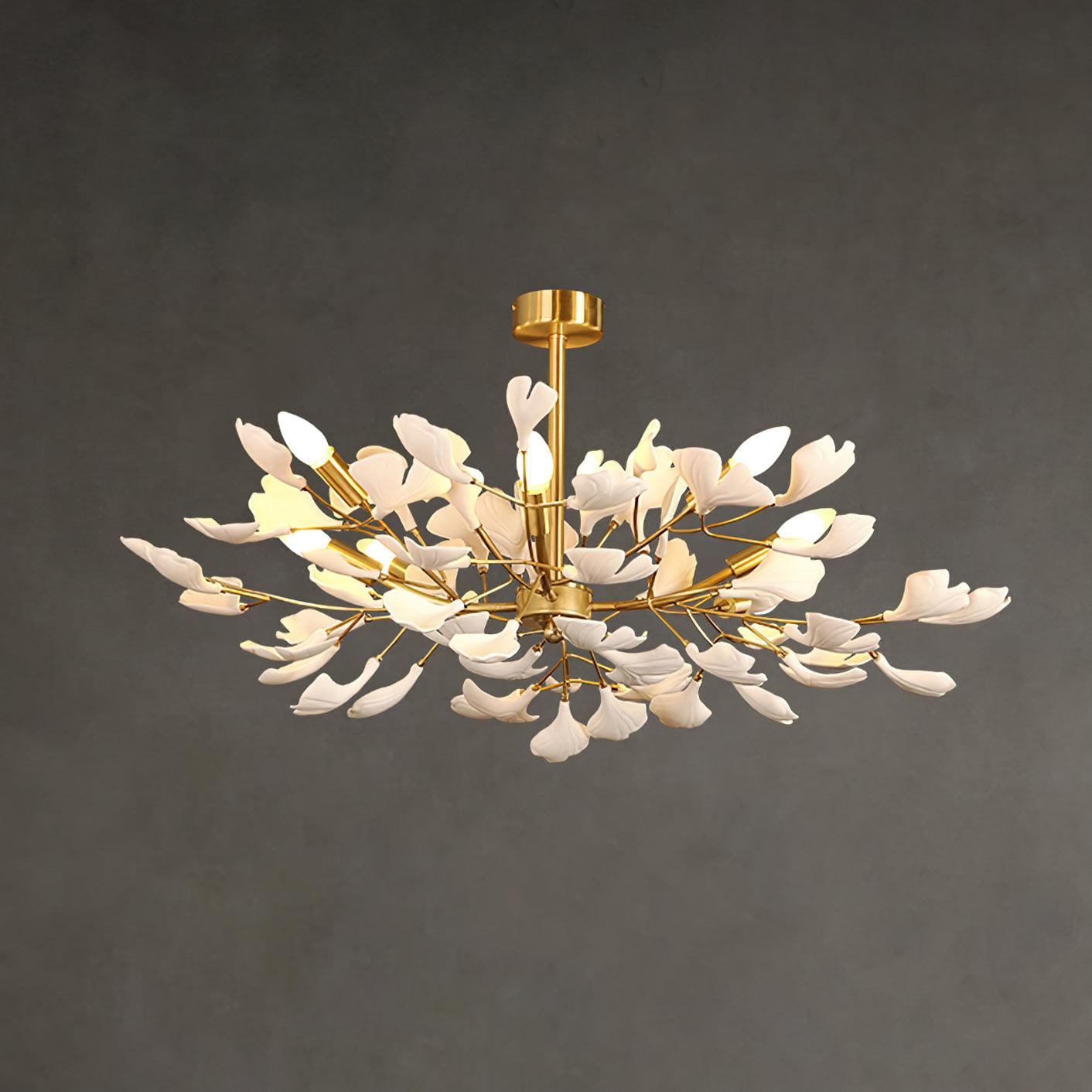 Aurora Chandelier Ginkgo Leaf Brass Ceramic - Blowlighting