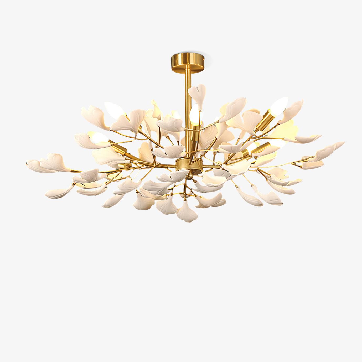 Aurora Chandelier Ginkgo Leaf Brass Ceramic - Blowlighting