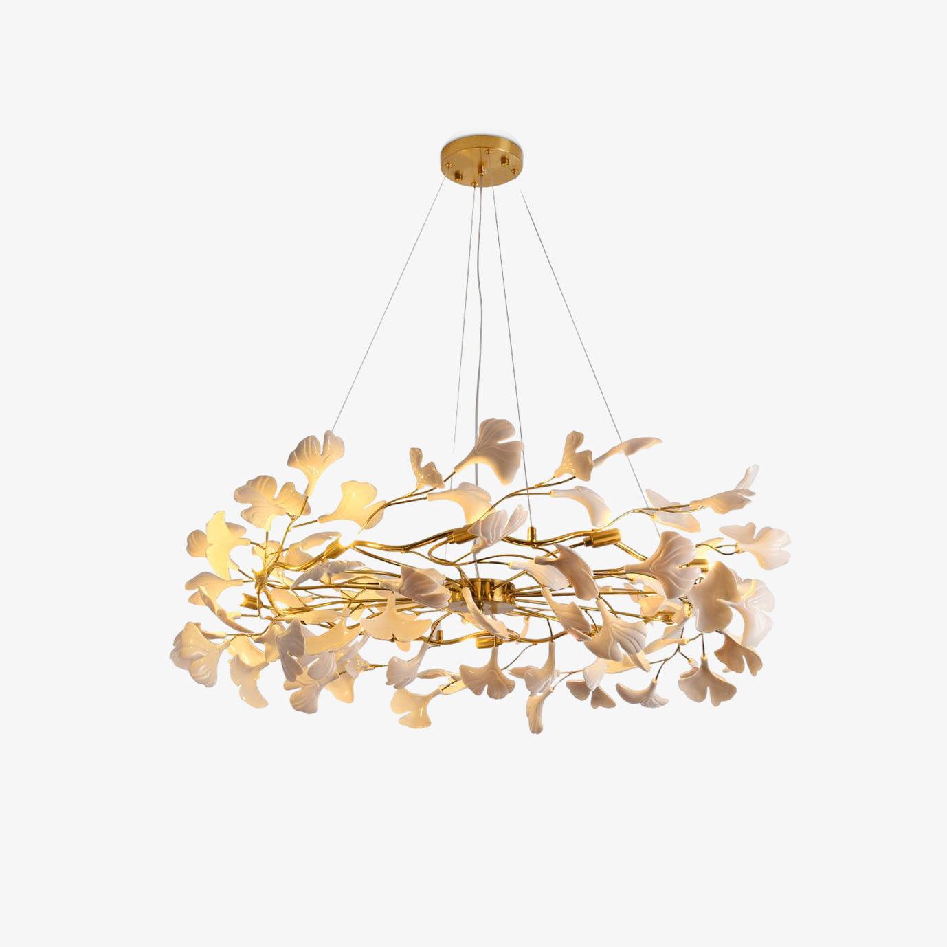 Aurora Chandelier Ginkgo Leaf Ceramic Sculptural - Blowlighting