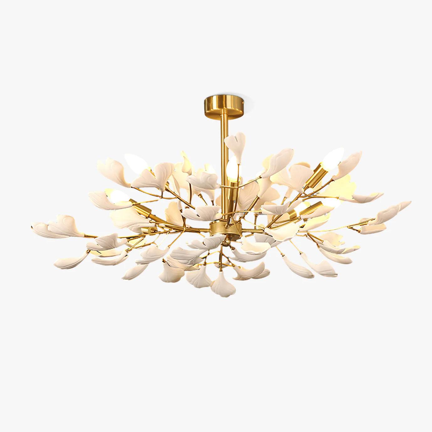 Aurora Chandelier Ginkgo Leaf Brass Ceramic - Blowlighting