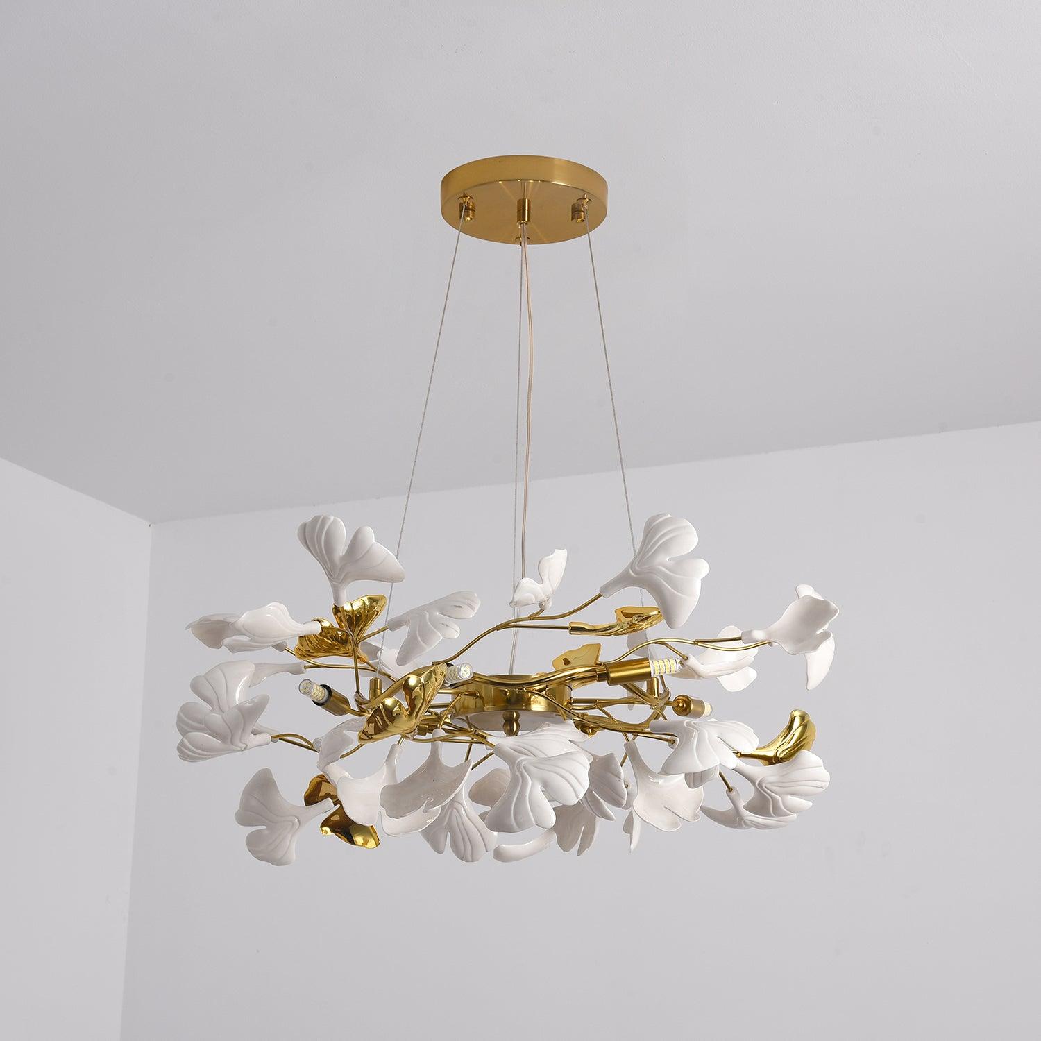 Aurora Chandelier Ginkgo Leaf Ceramic Sculptural - Blowlighting