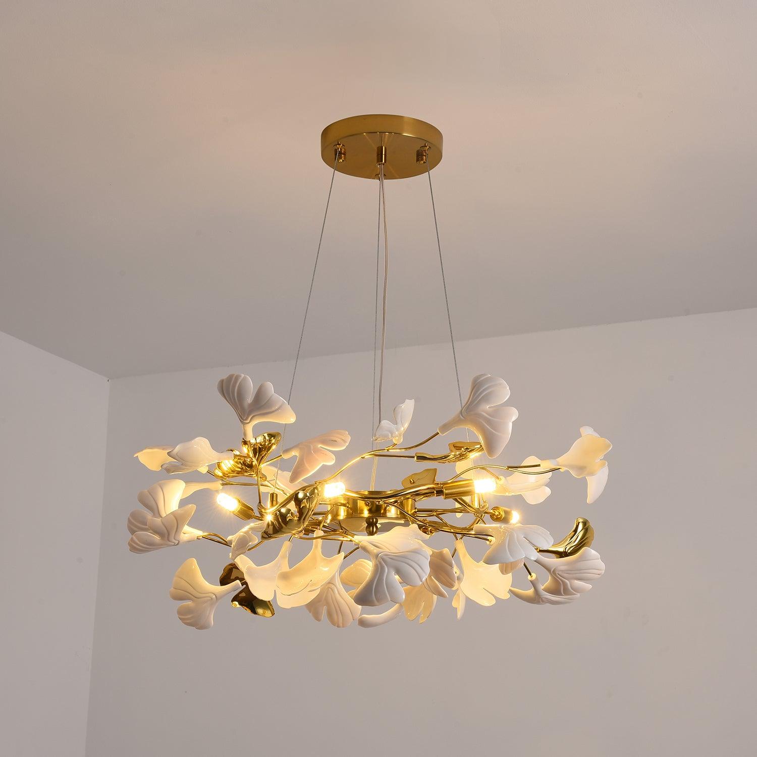 Aurora Chandelier Ginkgo Leaf Ceramic Sculptural - Blowlighting