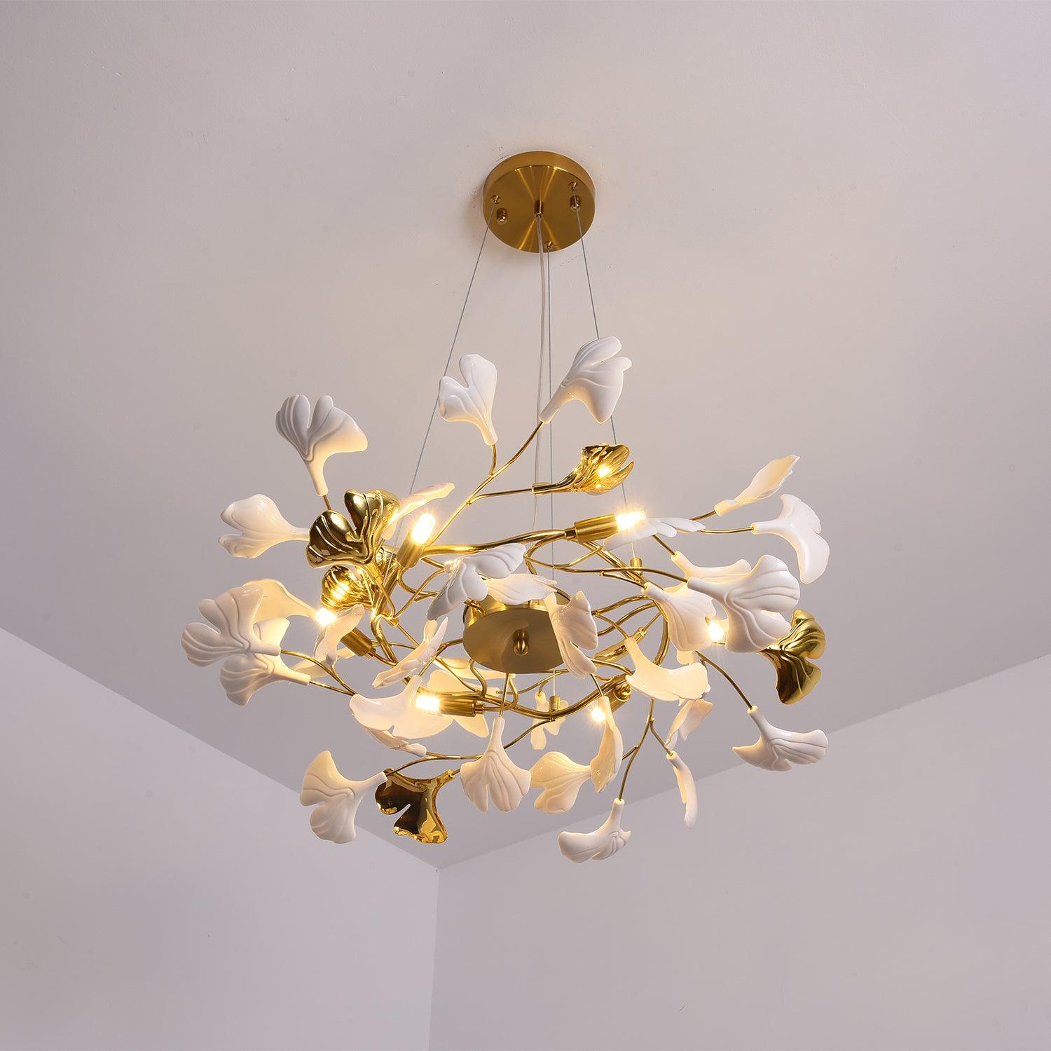 Aurora Chandelier Ginkgo Leaf Ceramic Sculptural - Blowlighting