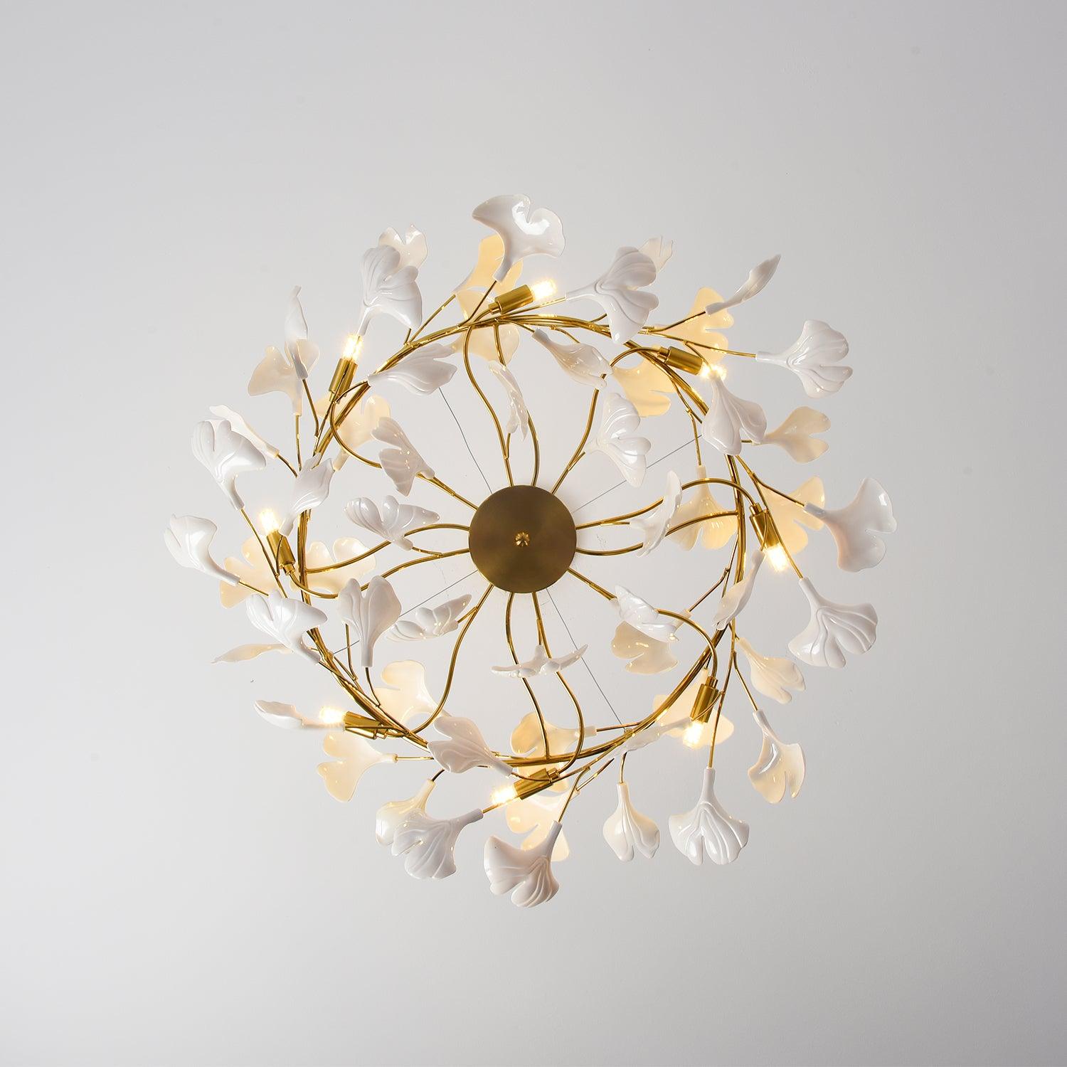 Aurora Chandelier Ginkgo Leaf Ceramic Sculptural - Blowlighting