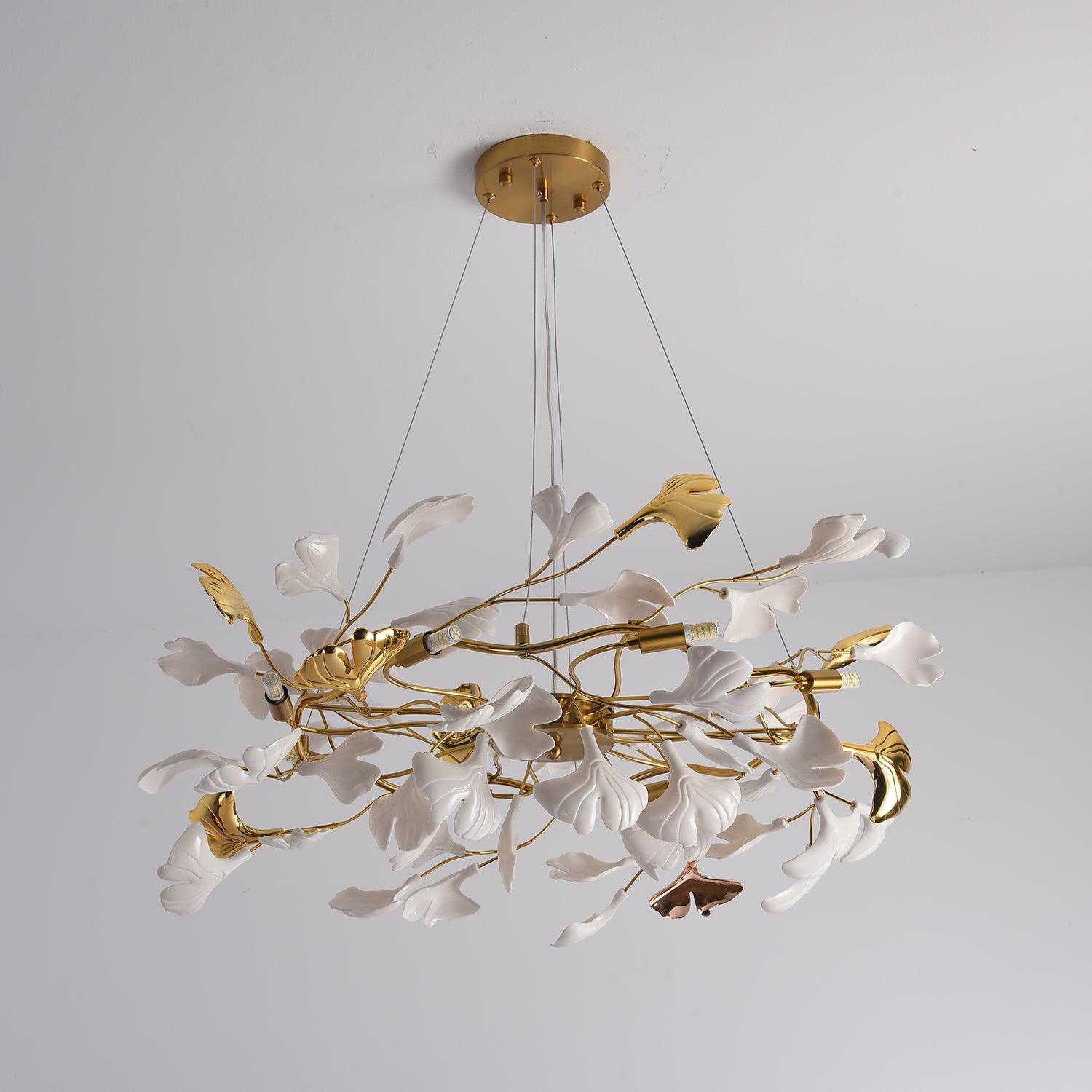 Aurora Chandelier Ginkgo Leaf Ceramic Sculptural - Blowlighting