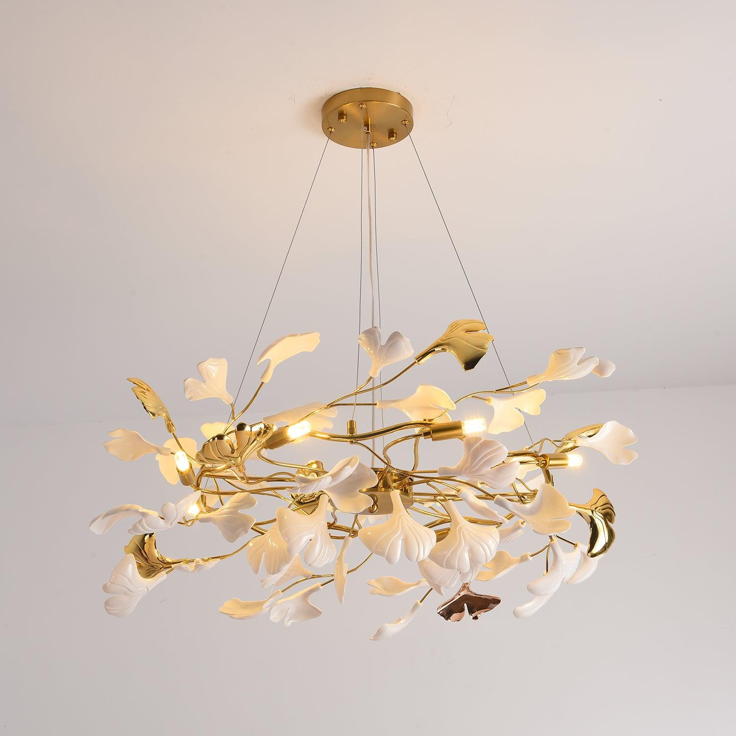 Aurora Chandelier Ginkgo Leaf Ceramic Sculptural - Blowlighting