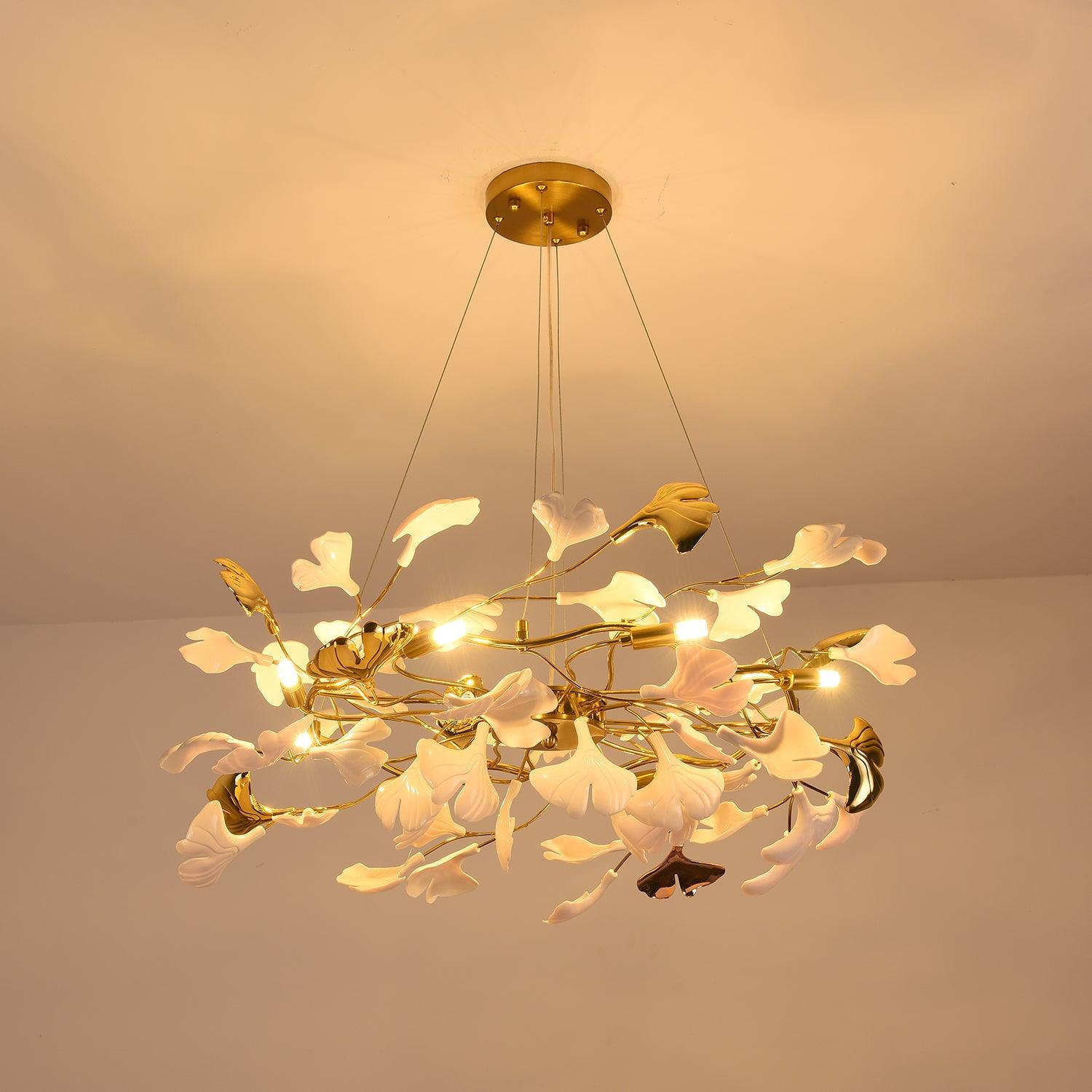 Aurora Chandelier Ginkgo Leaf Ceramic Sculptural - Blowlighting