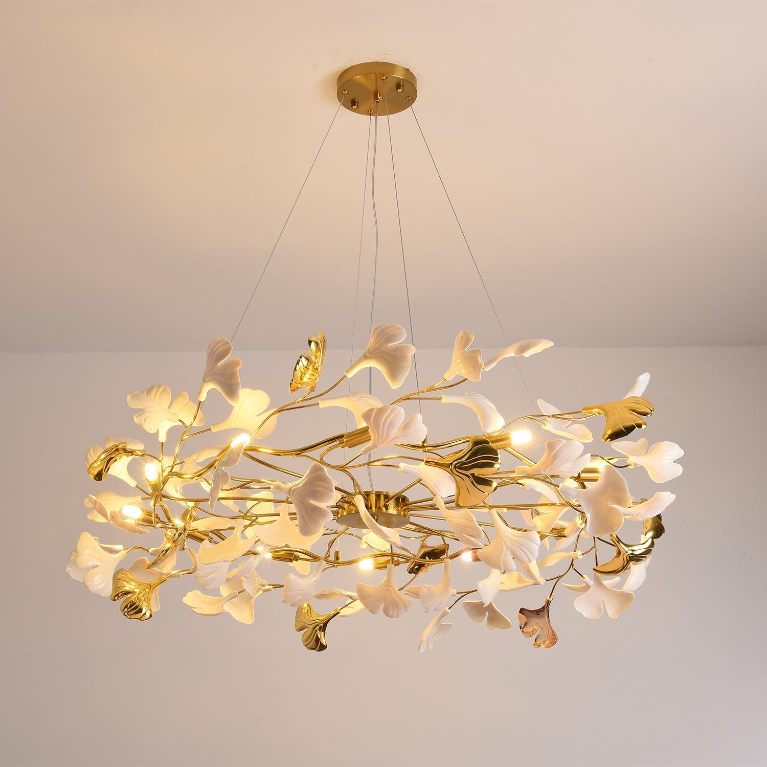 Aurora Chandelier Ginkgo Leaf Ceramic Sculptural - Blowlighting